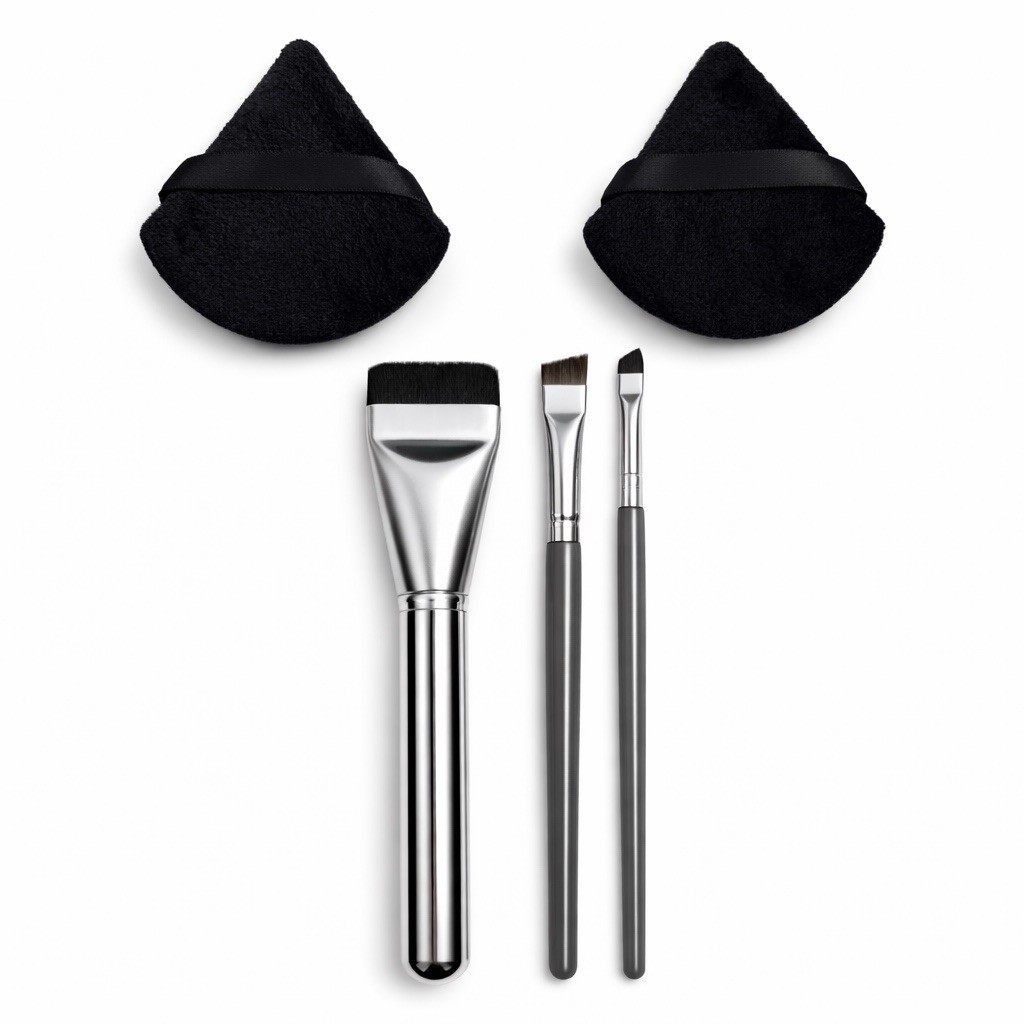 Soft Synthetic Foundation Brush Set + Makeup Puff-Flawless Liquid & Cream Makeup