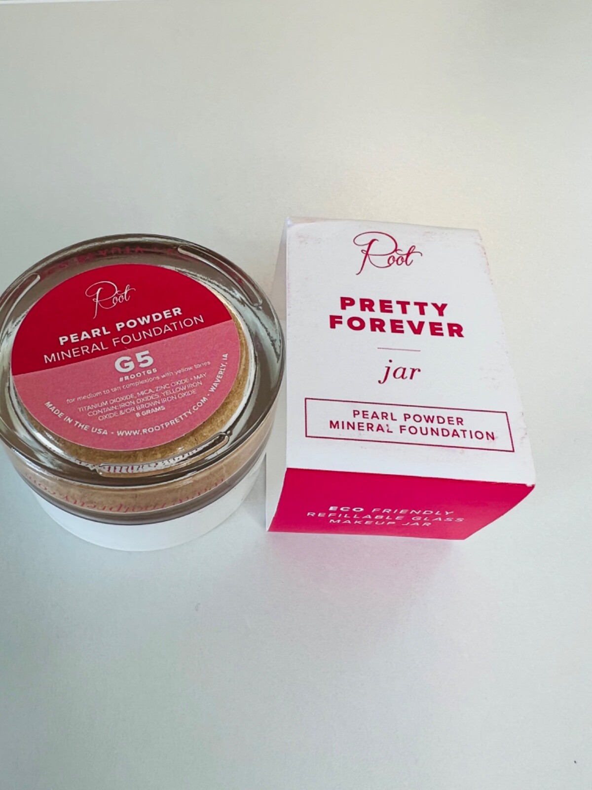 RootPretty Loose Mineral Foundation Glass Jar G 3.5Brand New Clean non toxic.