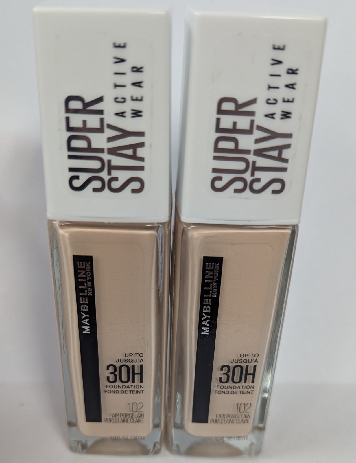 2 MAYBELLINE SUPERSTAY ACTIVE WEAR FOUNDATION 102 FAIR PORCELAIN 1oz NEW SEALED