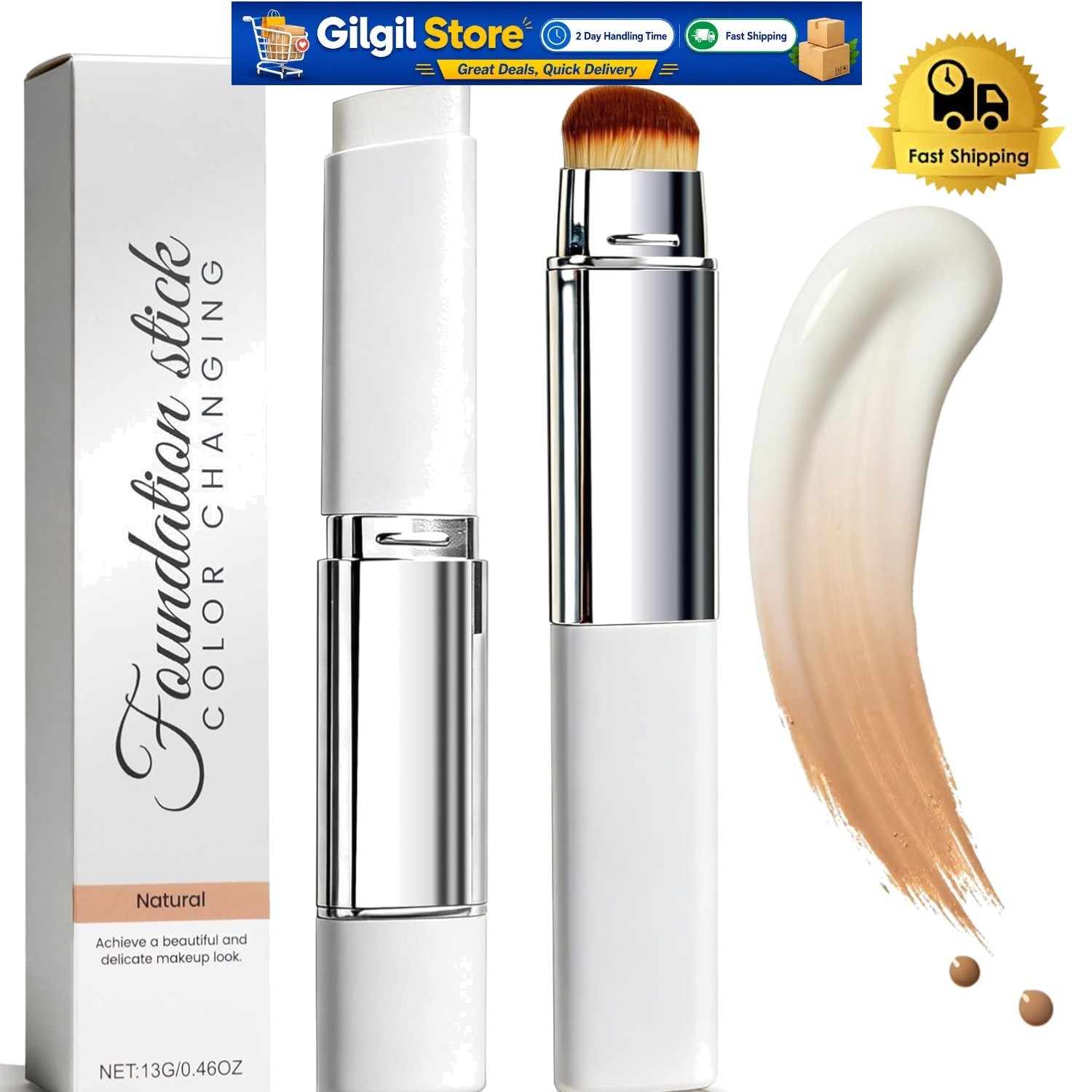 Waterproof Korean Foundation Stick 202 with Detachable Brush – Flawless Coverage