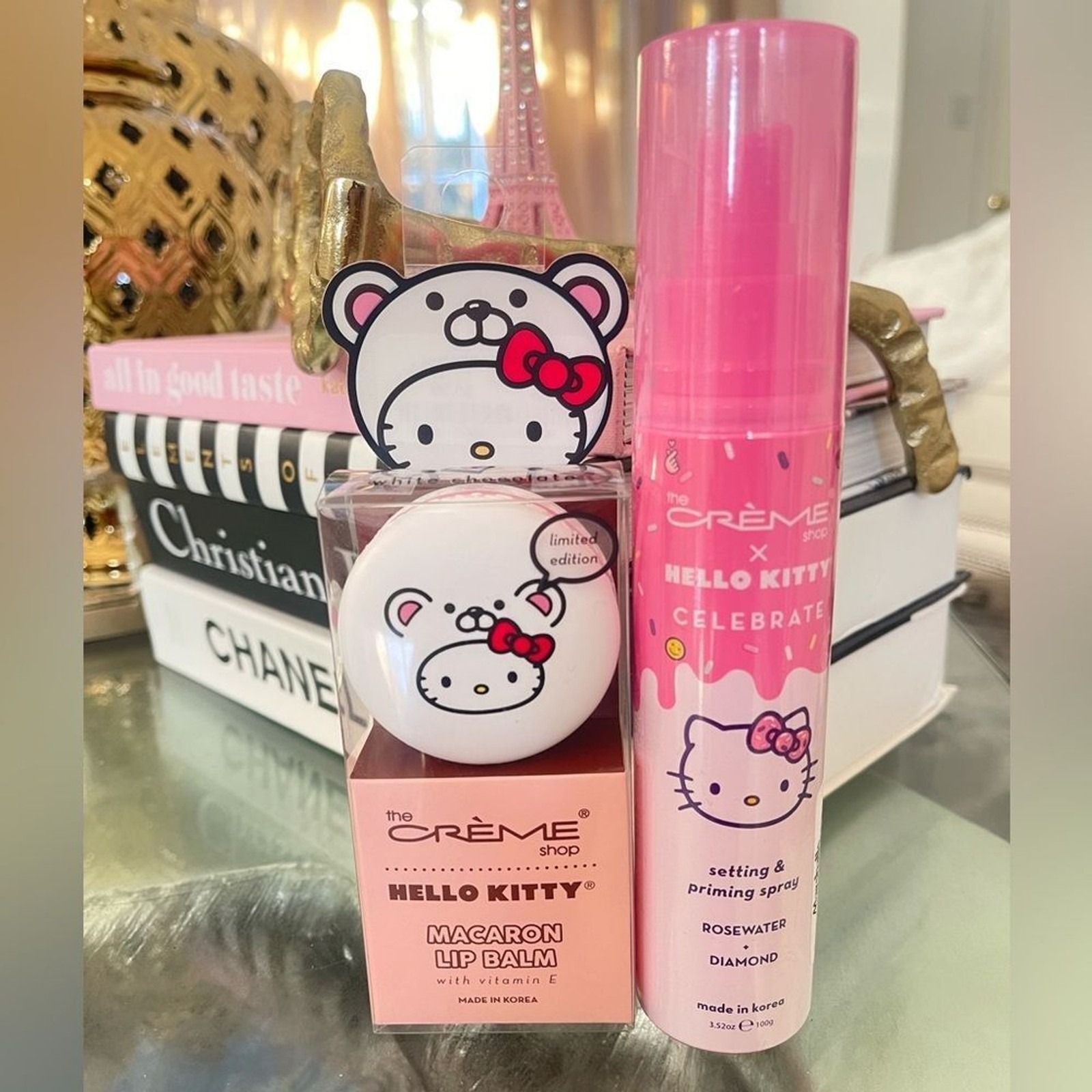 Hello Kitty Macaron Lip Balm whit Vitamin E and Setting Priming Spray Makeup Set