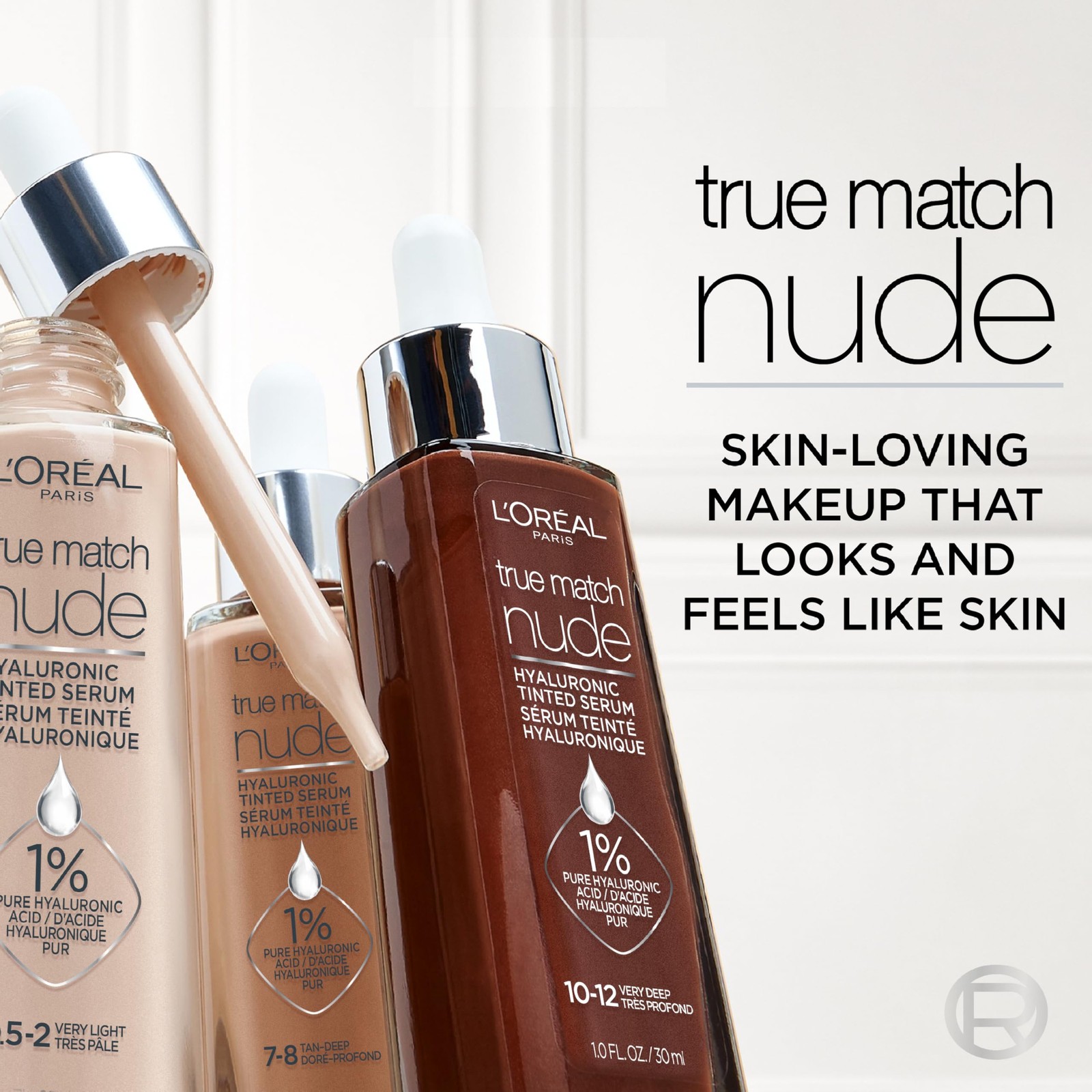 True Match Nude Hyaluronic Tinted Serum Foundation with 1% Hyaluronic acid, L…