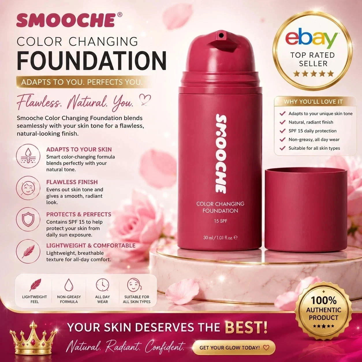 Smooche Foundation Korean, Smooche Color Changing Foundation, For All Skin Types