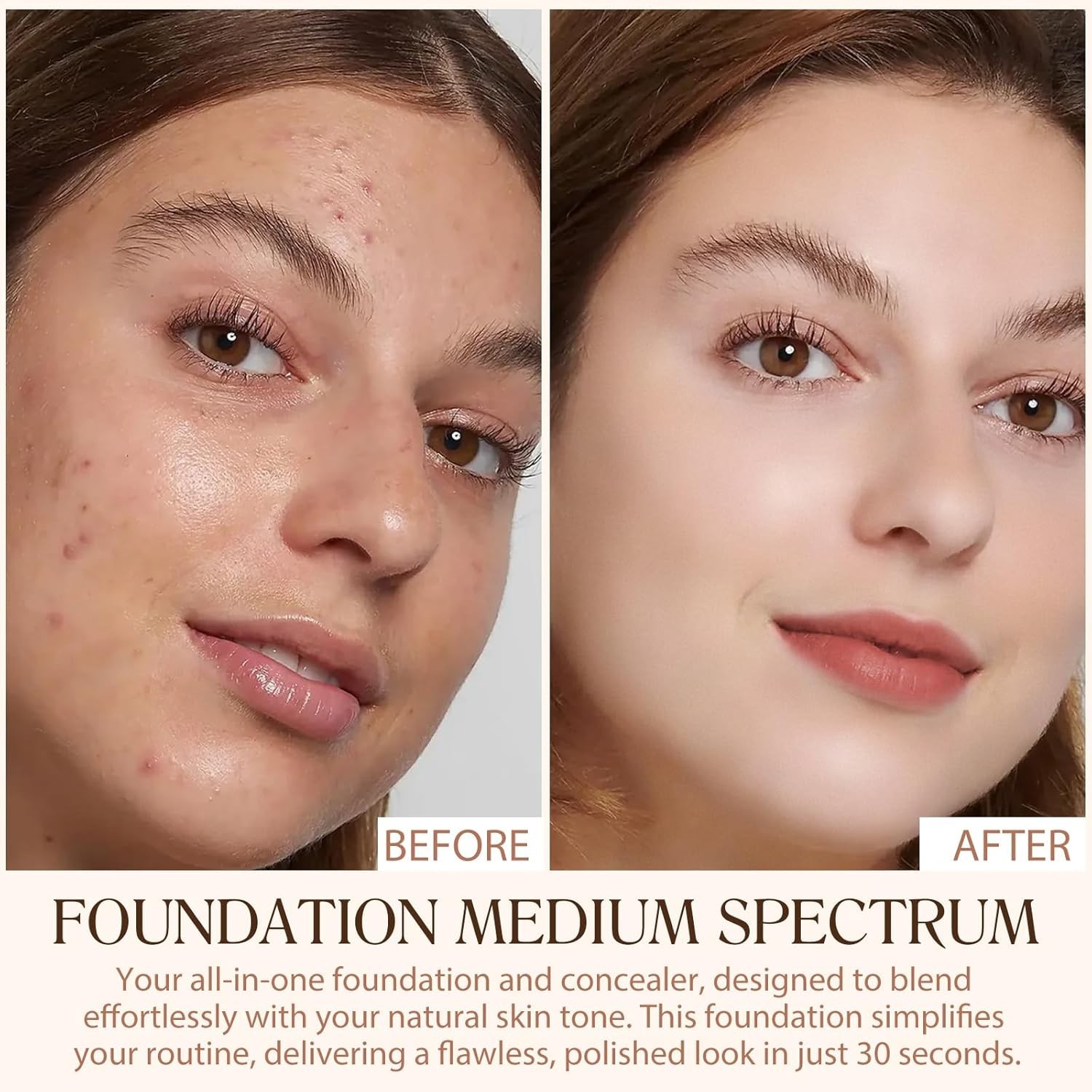 Longwearing SPF 50+ Foundation Liquid – Multi-Functional Hydrating Makeup, 30ml