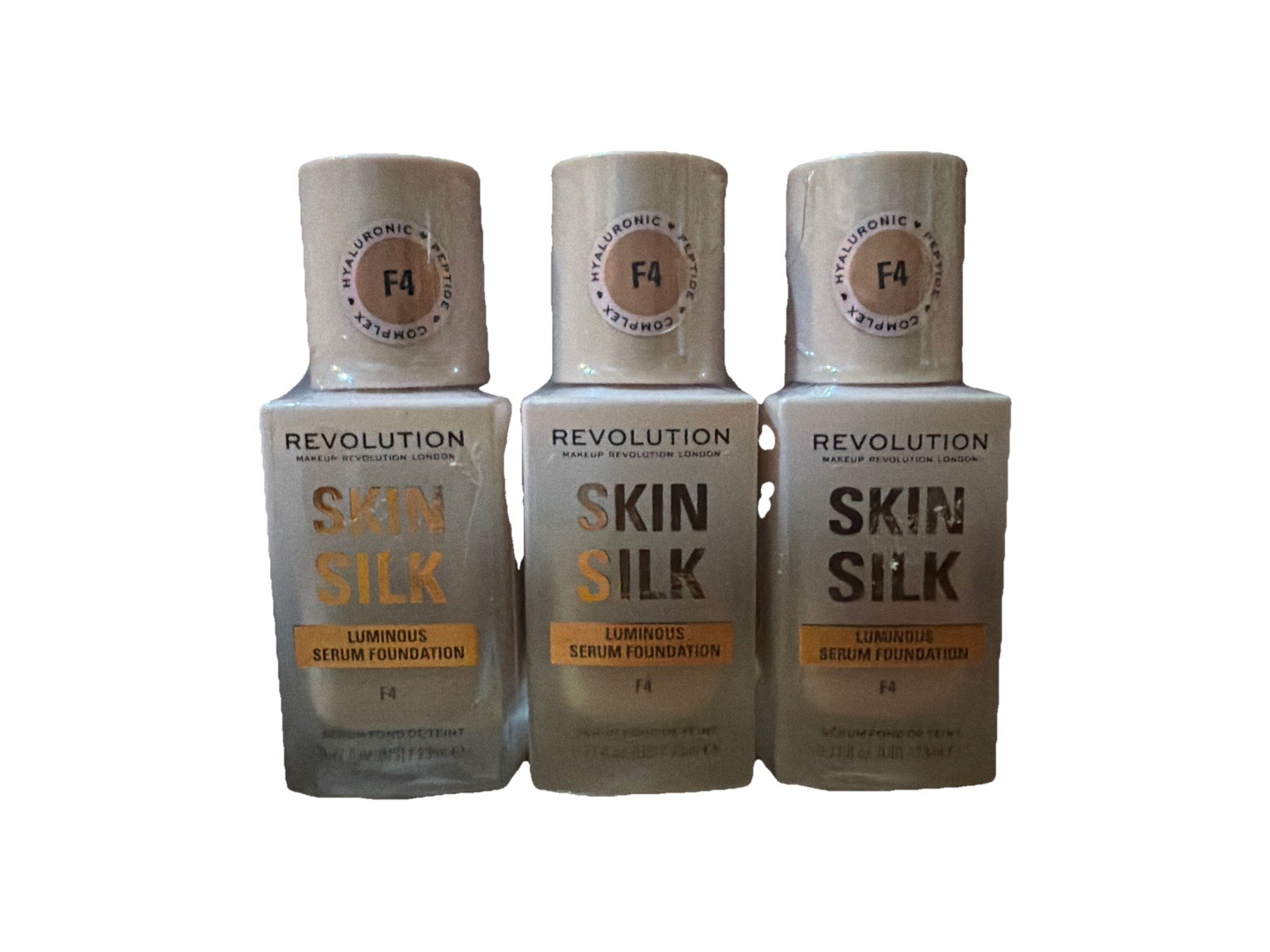 Lot of 3 Revolution Skin Silk Serum Foundation, 0.77 oz, F4