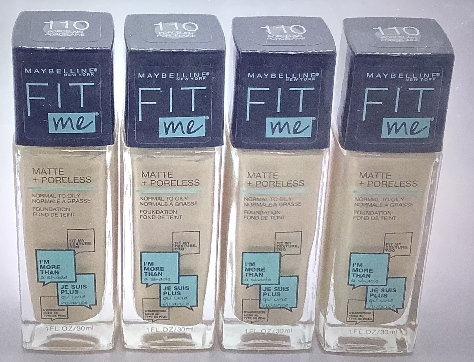 MAYBELLINE FIT ME MATTE + PORELESS 110 PORCELAIN 1OZ EA LOT OF 4