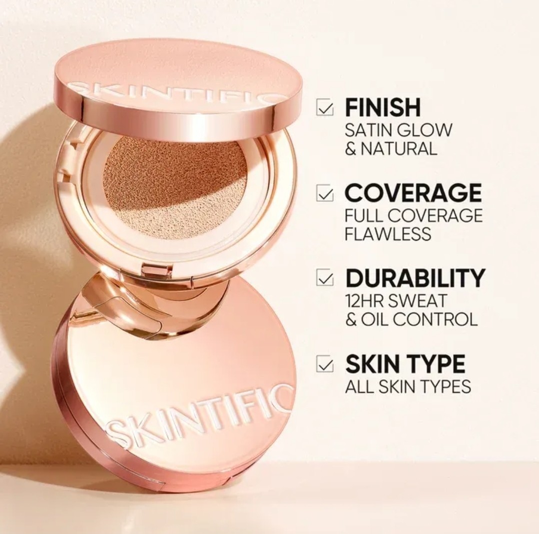 SKINTIFIC Full Coverage Cushion Foundation #0W Warm Porcelain| Satin Glow Finish