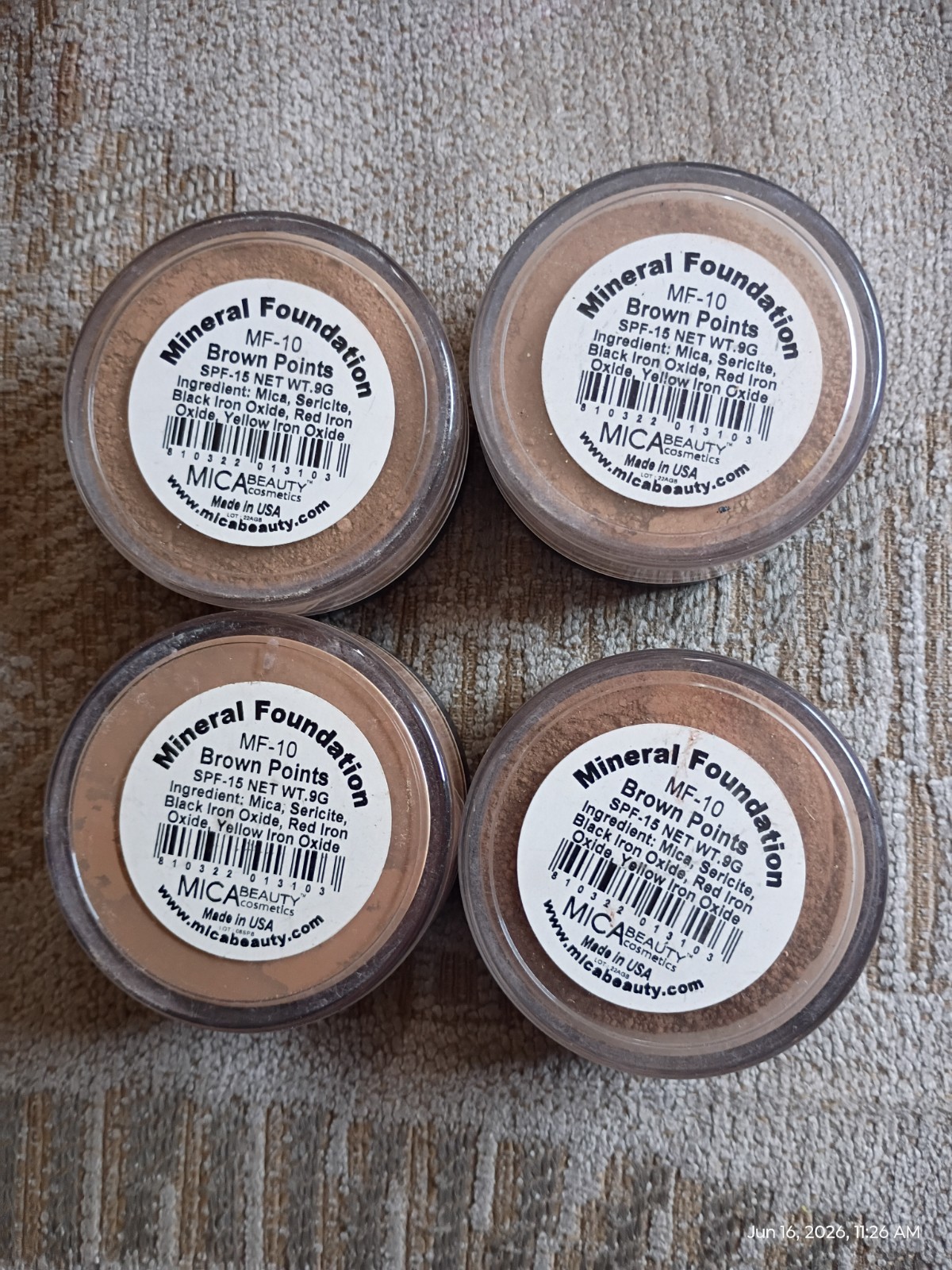 Mica Beauty Mineral Foundation MF-10 Brown Points X4 9grams Each