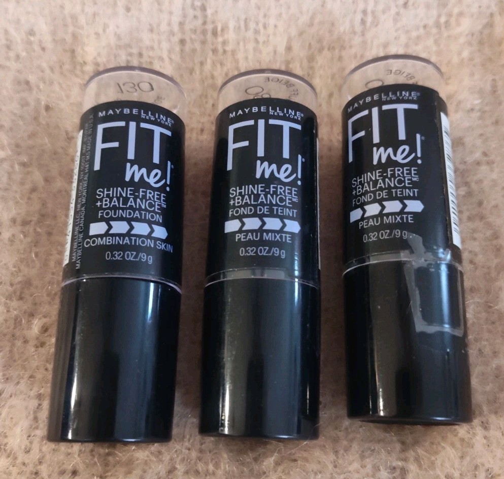 3 Pack Maybelline Fit Me! Shine-Free + Balance Foundation 130 BUFF BEIGE – New