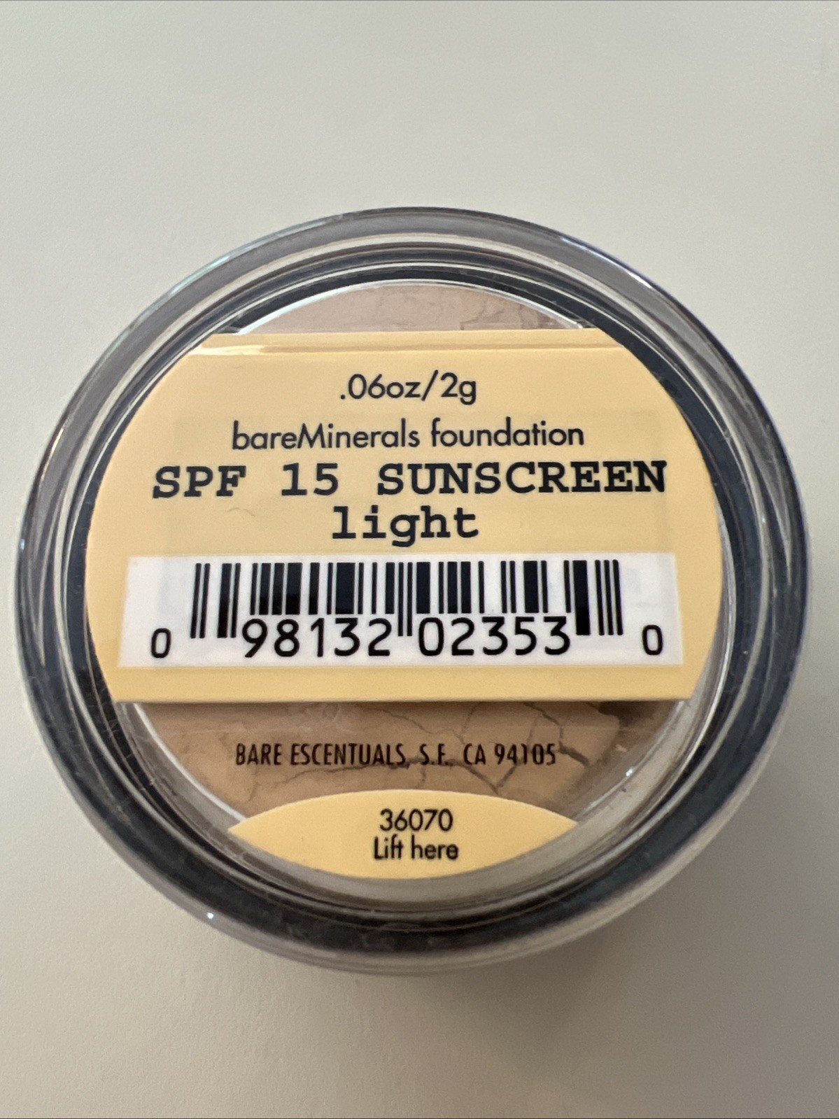 bareMinerals Original Foundation SPF 15 ~ Light ~ 0.06 oz 2G 36070 SEALED