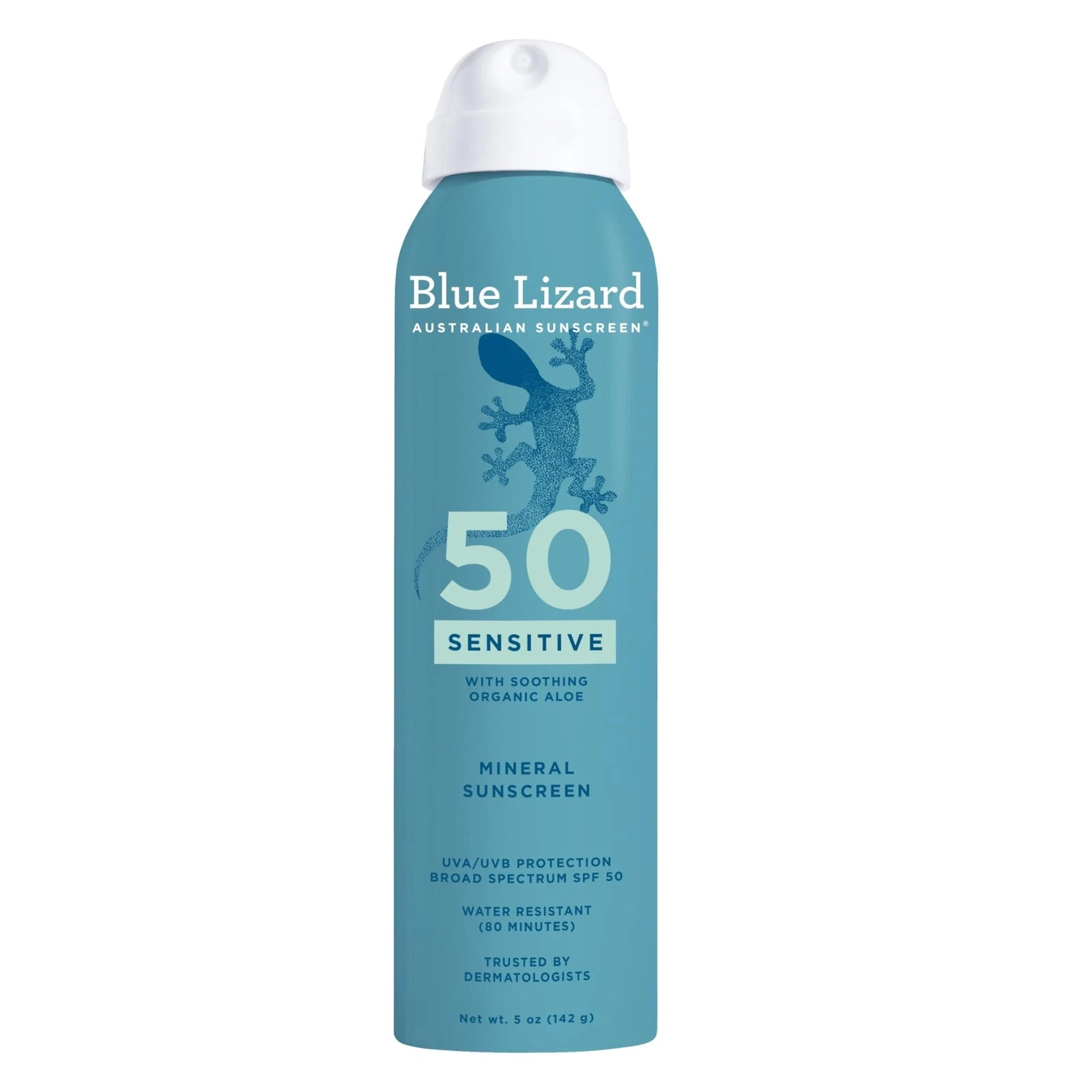 Blue Lizard Sensitive Mineral SPF 50 Spray, 5 Fl Oz (Pack of 1), WHITE BLUE