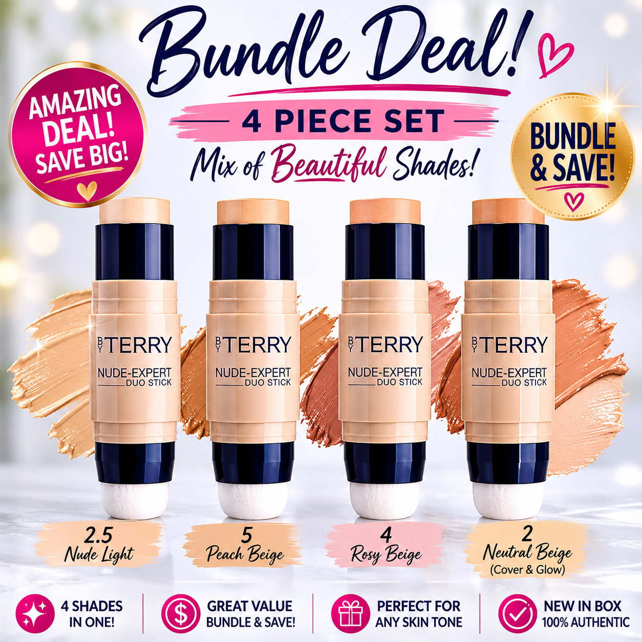 By Terry Nude Expert Duo Stick Foundation Lot 5pc Mixed Shades NIB NEW