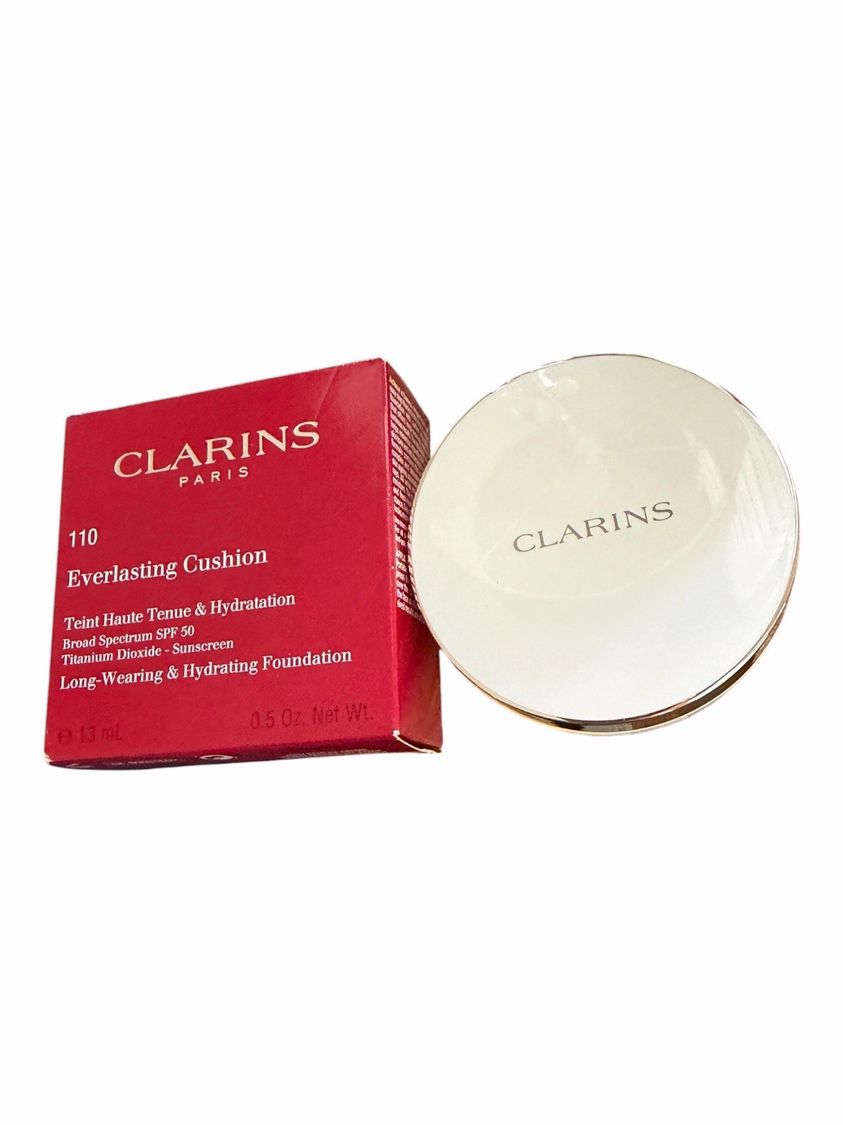 Clarins Everlasting Cushion Foundation SPF 50 Shade 110 Honey New In Box 0.5