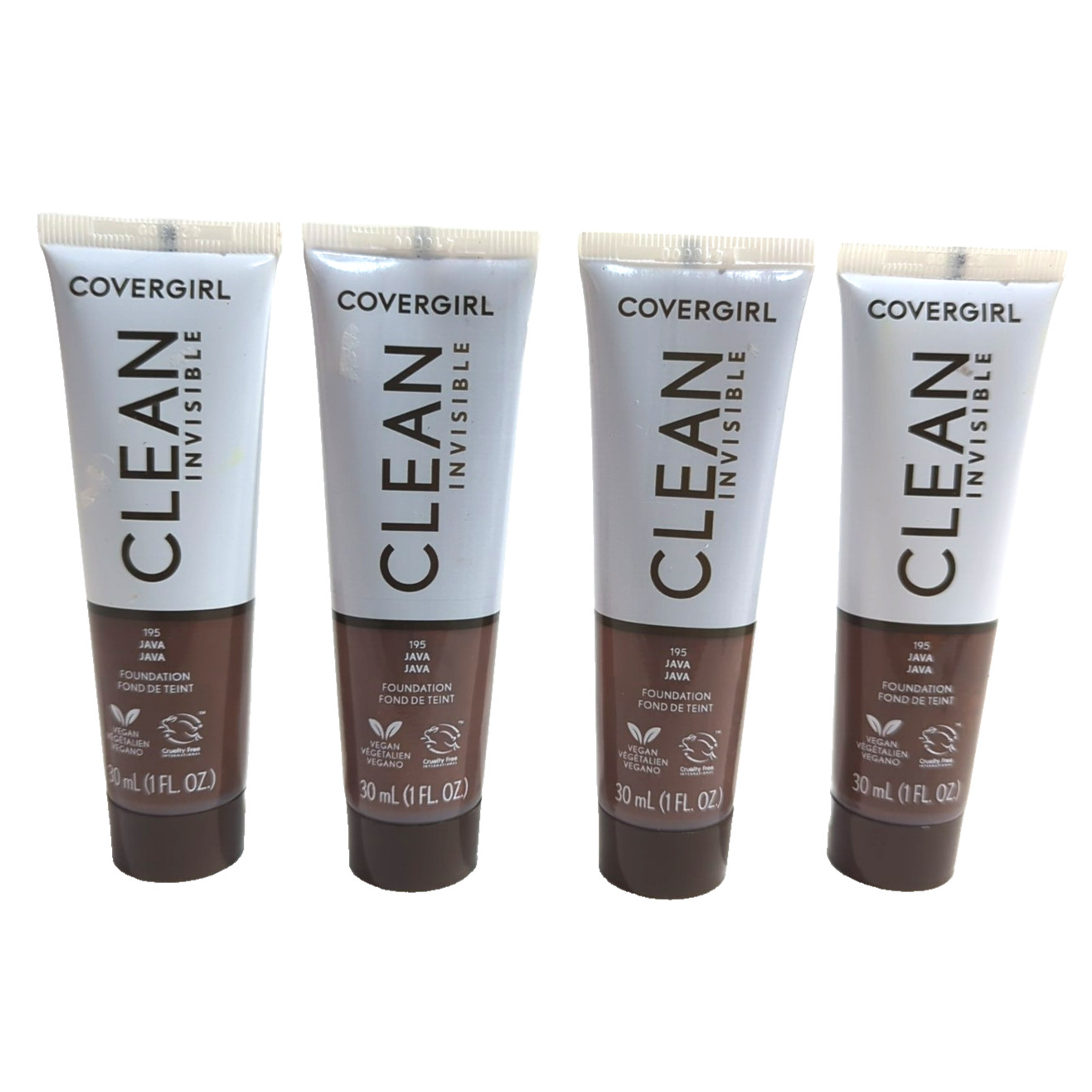 (4) Covergirl Clean Invisible Foundation, Vegan, Fragrance Free #195 JAVA