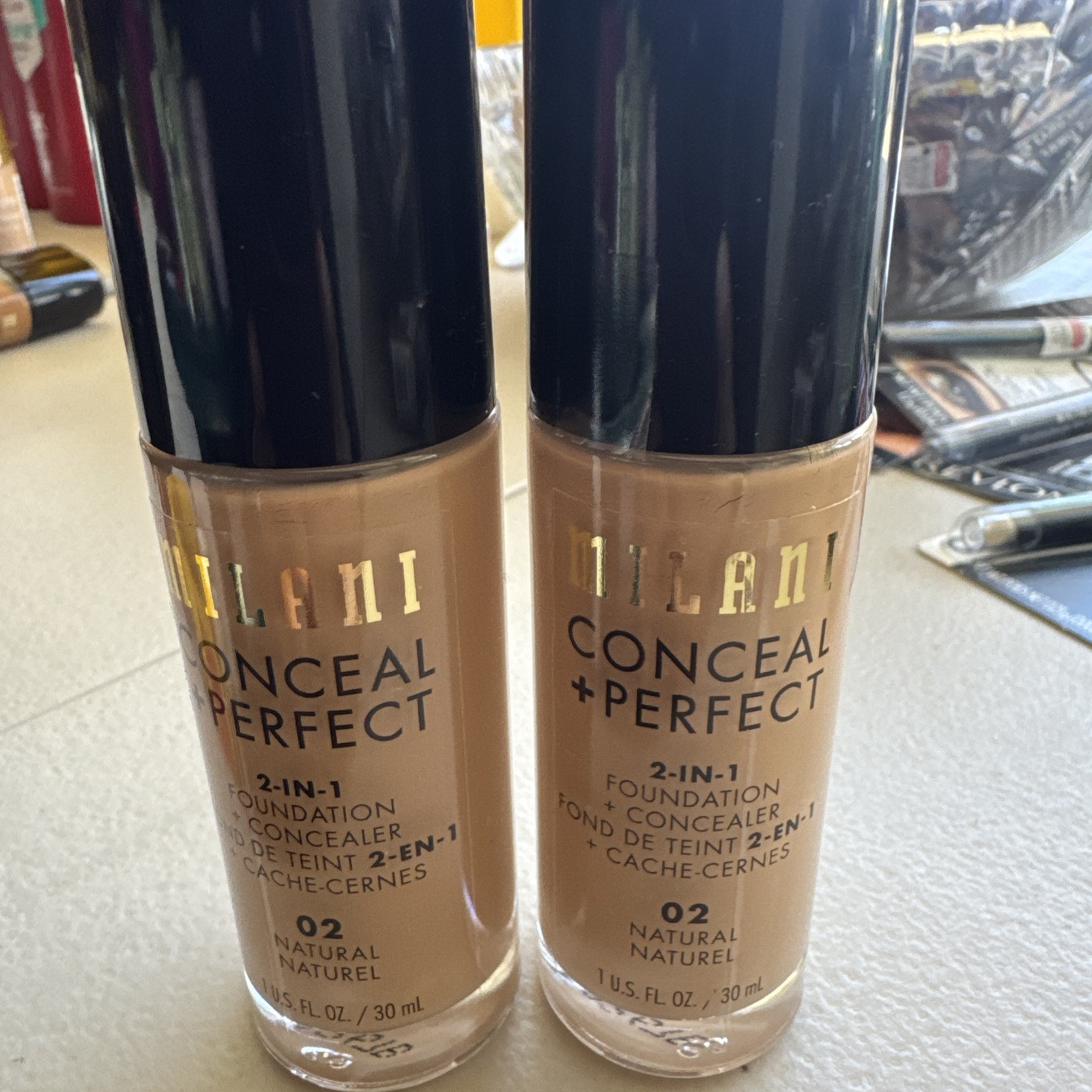 2x MILANI CONCEAL + PERFECT 2-IN-1 FOUNDATION + CONCEALER 02 NATURAL-1 FL OZ