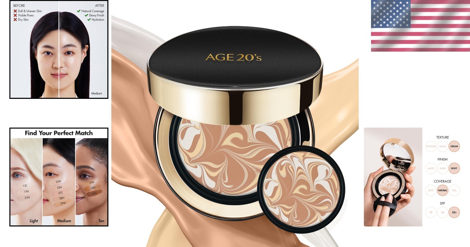 Korean Cushion Foundation SPF 50+ 2-Pack Medium Beige