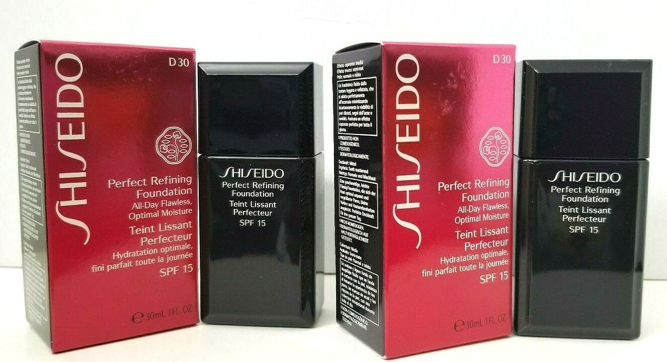 2 pk SHISEIDO Perfect Refining Foundation 1 fl oz each D30 VERY RICH BROWN