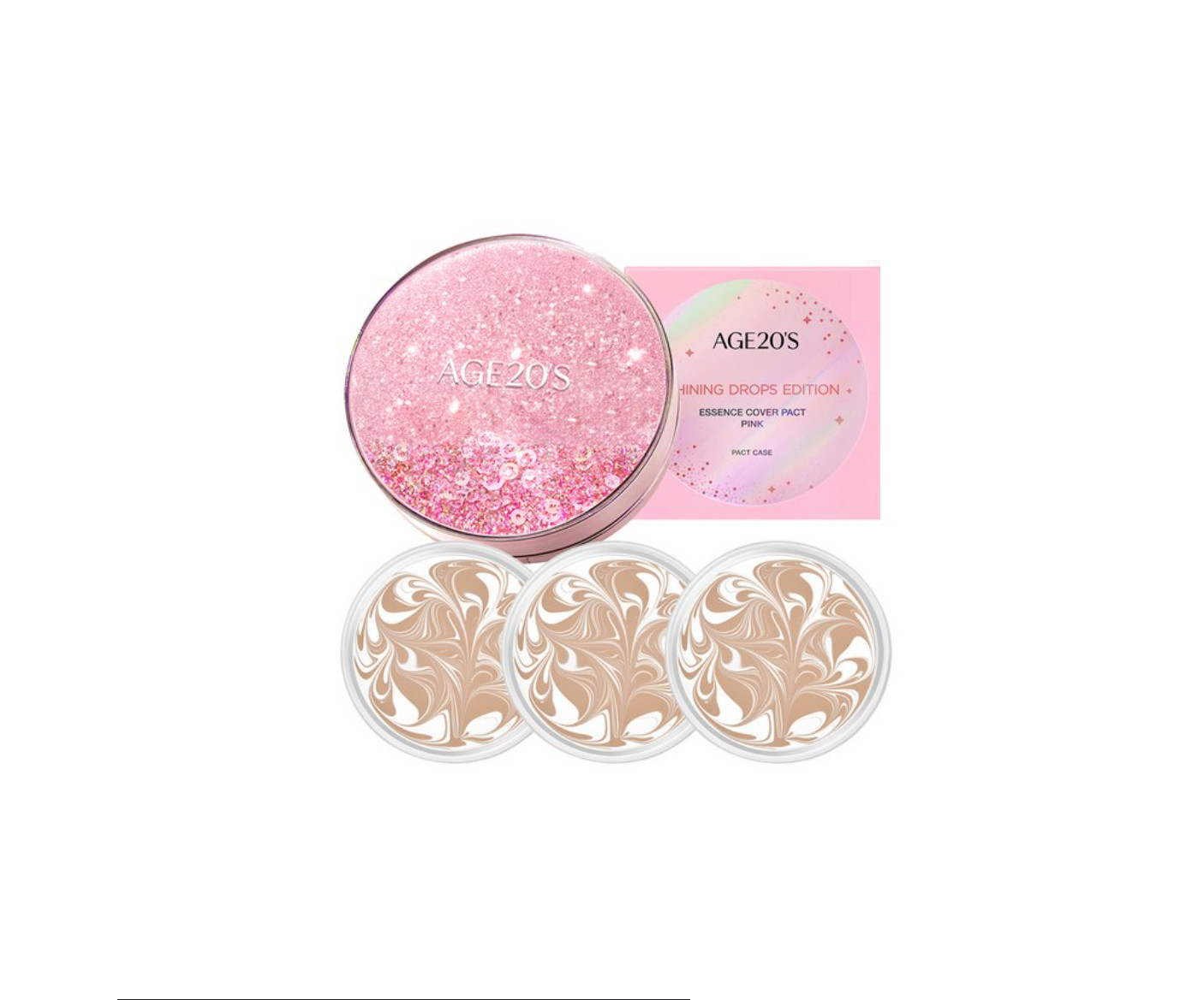 Age20s Essence Cover Pact Shining Drops Edition #21 White Beige Case + 3Refills