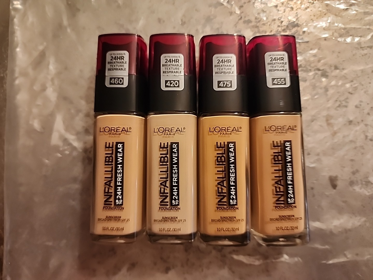 L’oreal~Lot of 4~Infallible Up-To 24H Fresh Wear Foundation w/SPF25~420-455-460-