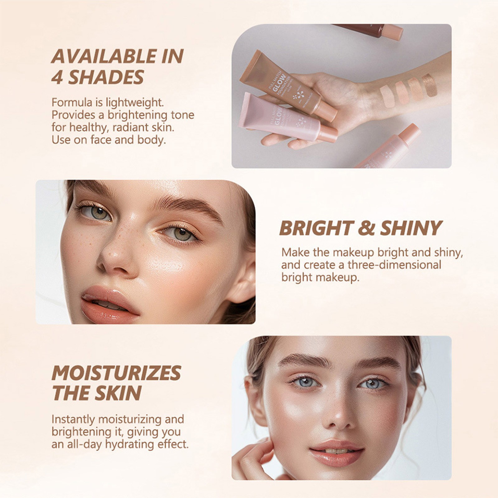 1Pcs Shimmery Liquid Foundation Long-lasting Glow Foundation Fluid Foundation