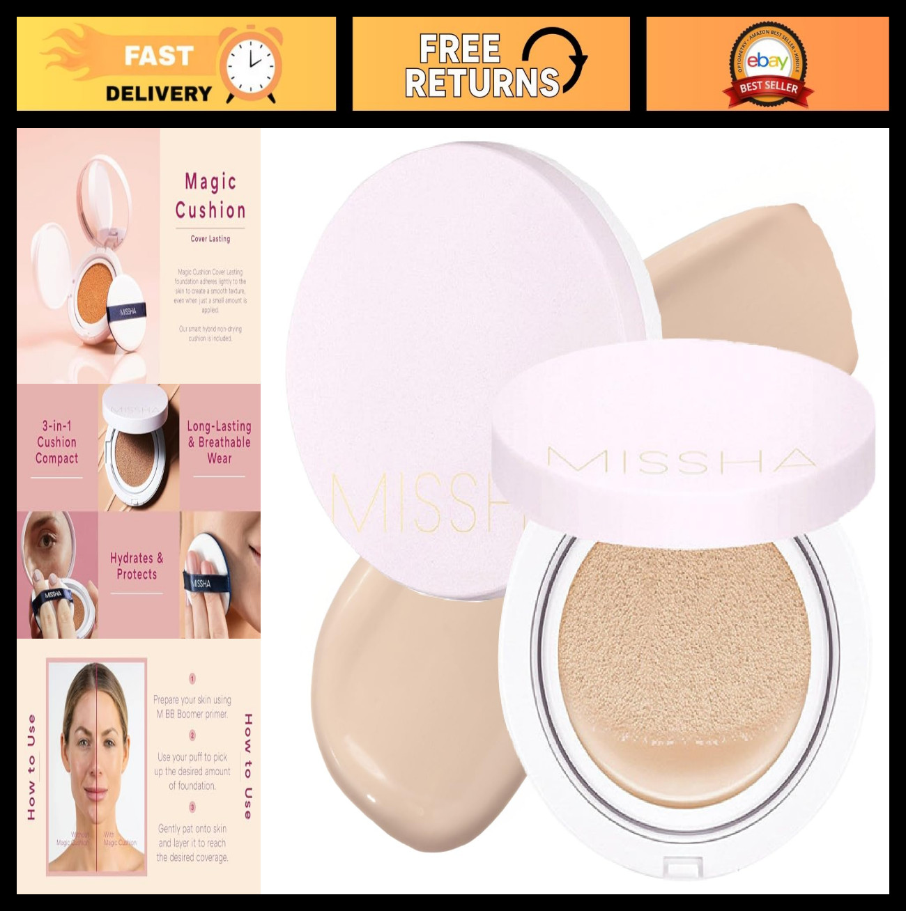Magic Cushion Foundation 2 Pack – Light Beige, Flawless Coverage, Dewy Finish, E