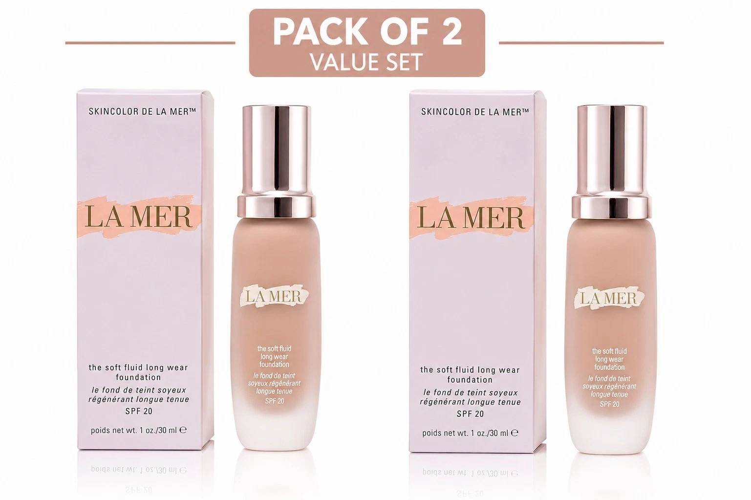 La Mer Soft Fluid Long Wear Foundation Ivory 01 30ml 1oz Pack of 2 New