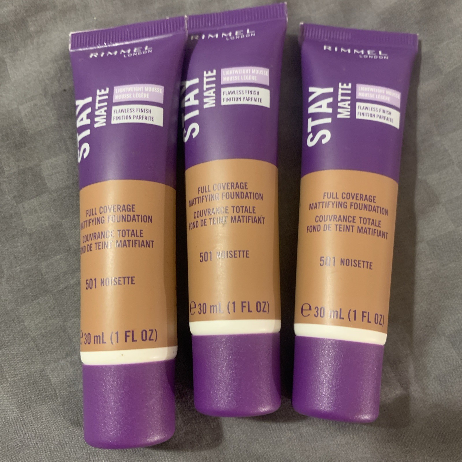 3 – Rimmel Stay Matte Full Coverage Matte Foundation 501 Noisette 30mL