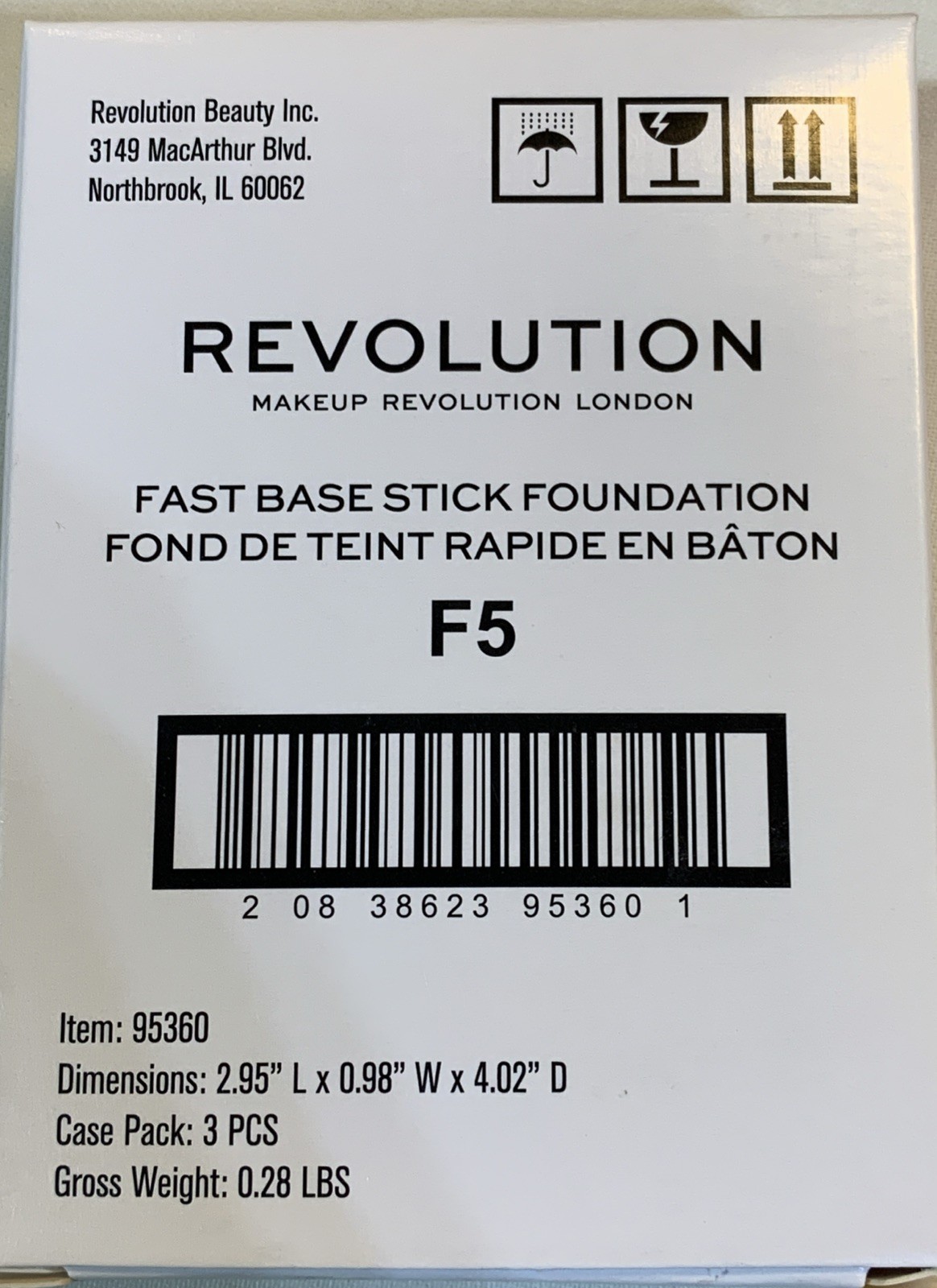 Revolution London Fast Base Stick Foundation F5 (Box Of 3) Shipping #149