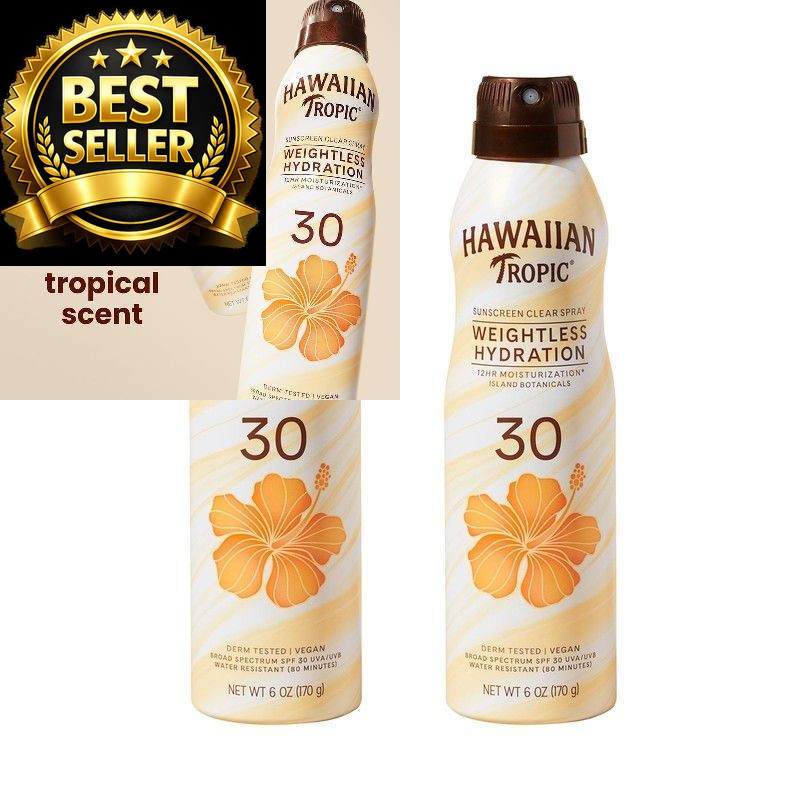 Hawaiian Tropic Weightless Hydration Clear Spray 6 Fl Oz (Pack of 2), Sun
