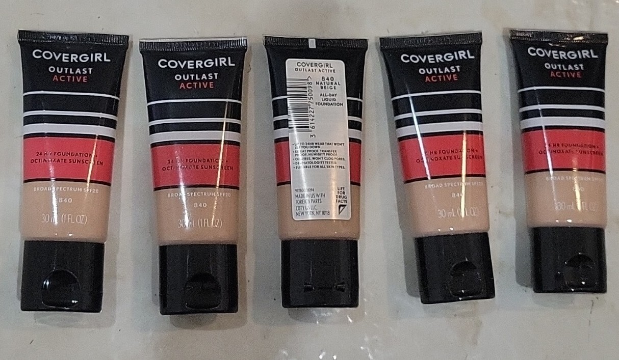 Lot Of 5 Covergirl Outlast Active 24hr Foundation #840 Natural Beige 1 OZ EACH.