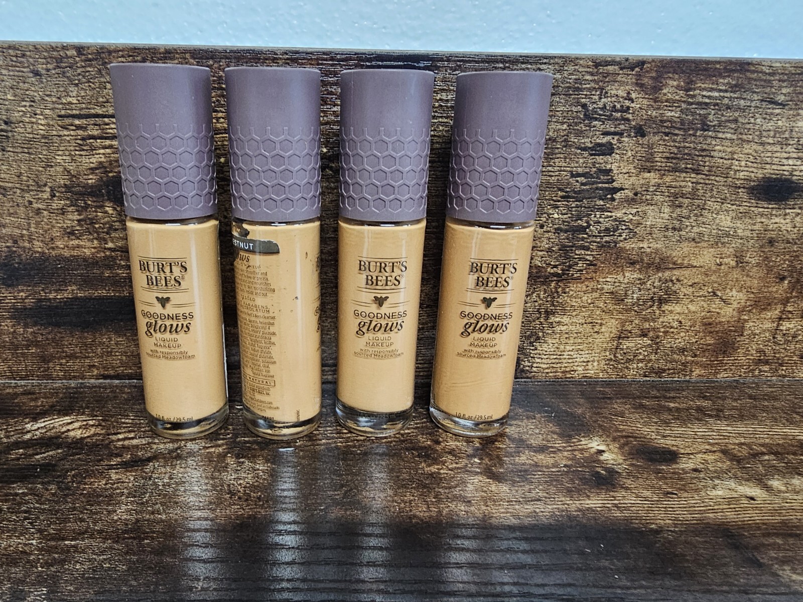 4 BURT’S BEES Goodness Glows Liquid Makeup Foundation #1060 CHESTNUT 1.0 OZ.NEW