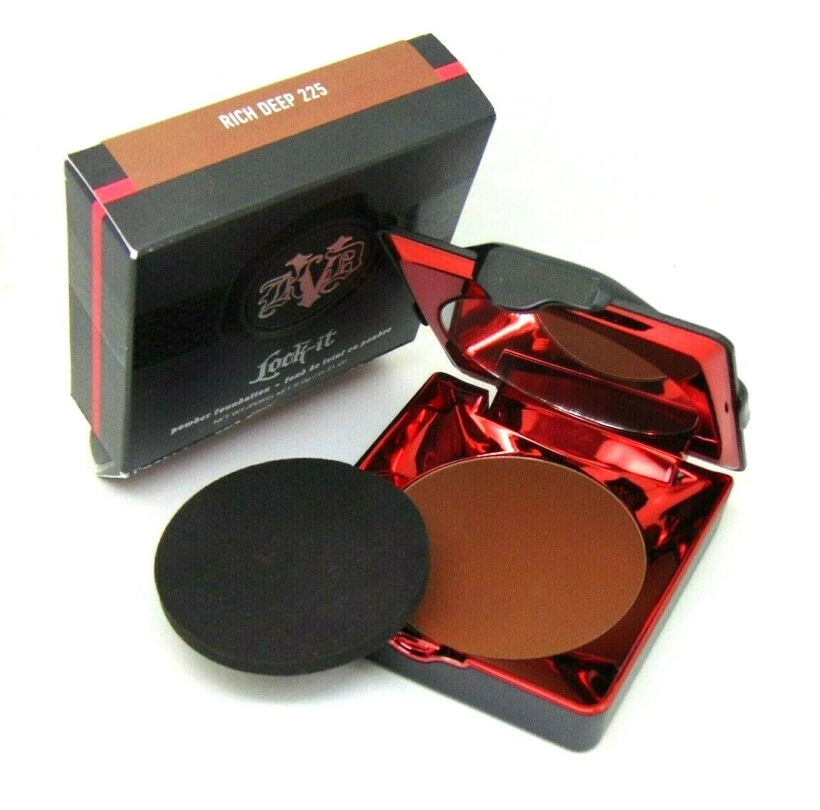 KAT VON D LOCK-IT Powder Foundation No.225 Rich Deep 0.31oz/ 9g NIB