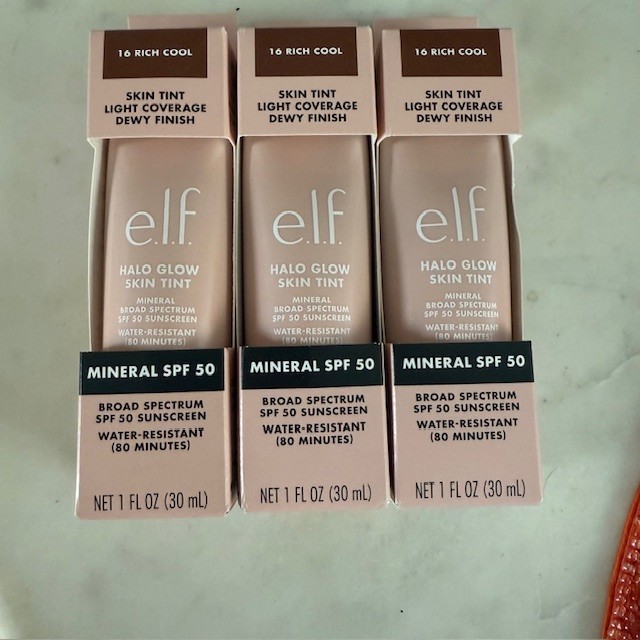 NEW ELF E.l.f. Halo Glow Skin Tint SPF 50, 16 Rich Cool NEW Exp 4/2027 QTY. 3