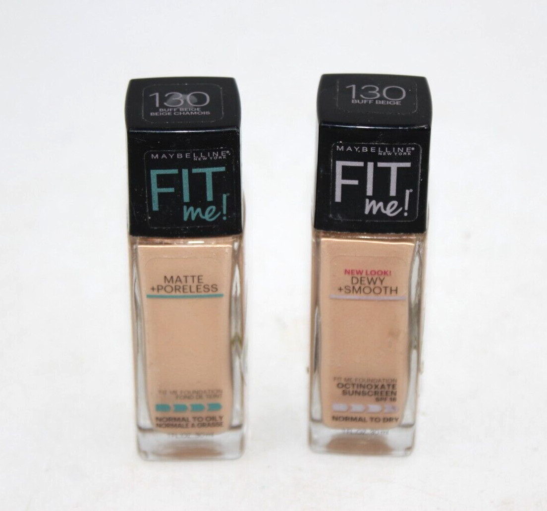 Lot of 2 MAYBELLINE Fit Me! Dewy Smooth Matte Poreless Foundation Buff Beige 130