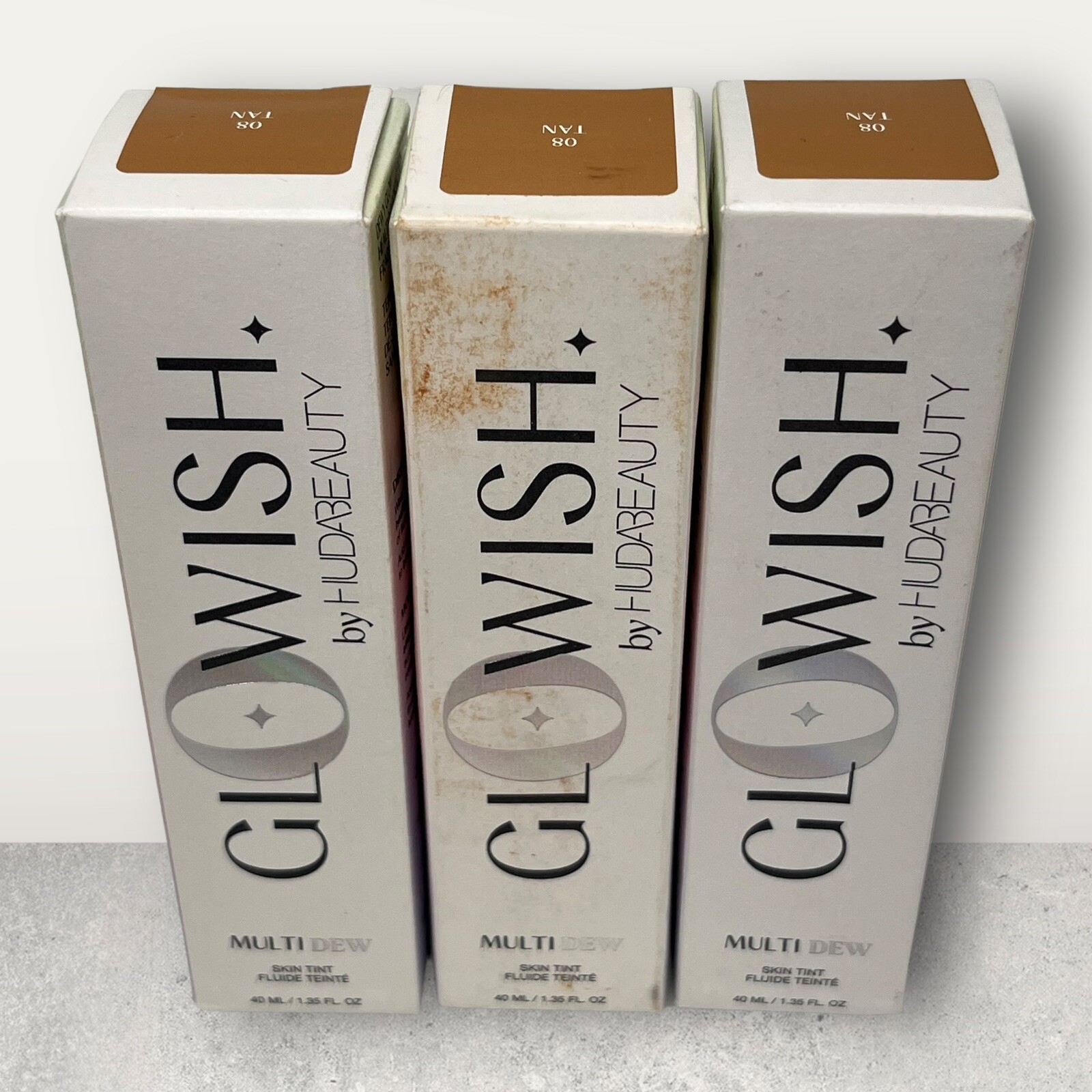 GloWish by Huda Beauty Multi Dew Skin Tint * TAN 08 * 1.35 oz LOT OF 3 NEW