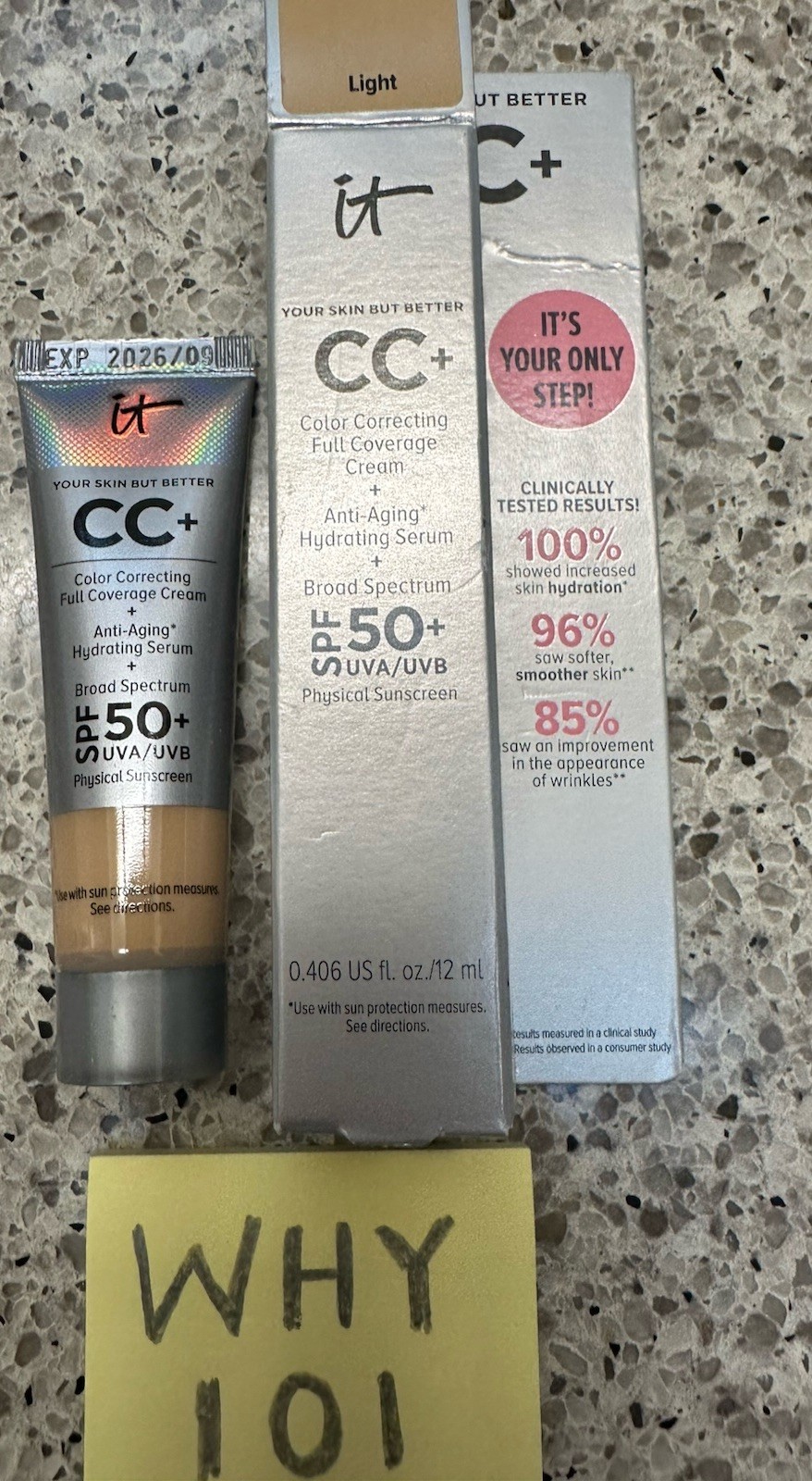 IT Cosmetics CC SPF 50+ Color Correct Full Cover Cream LIGHT .406oz/12mL EXP9/26