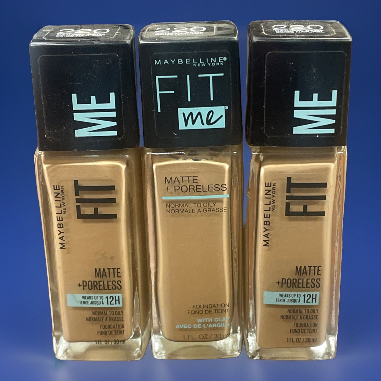 Maybelline Fit Me! Matte+Poreless Foundation #220 Natural Beige Lot Of 3 Bottles