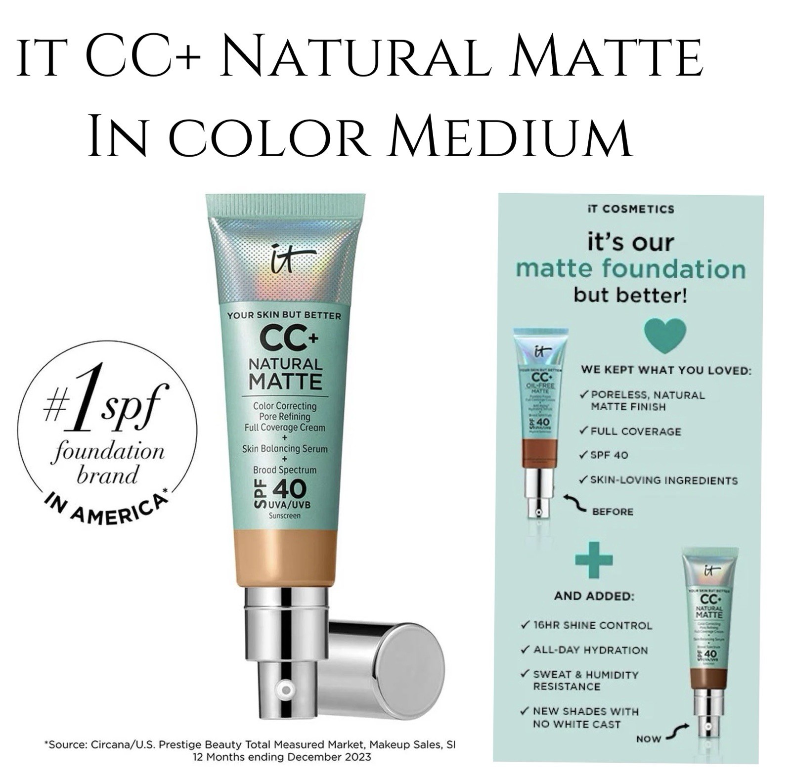 It CC+ Natural Matte Color Correcting Pore Refining in Medium – NIB