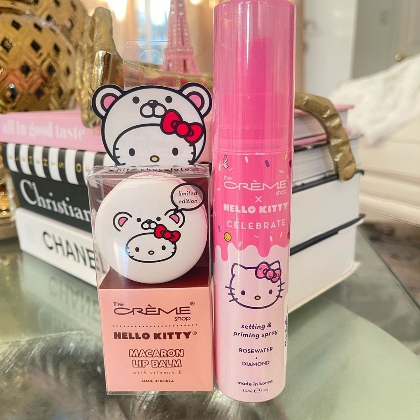 Hello Kitty Macaron Lip Balm whit Vitamin E and Setting Priming Spray Makeup Set