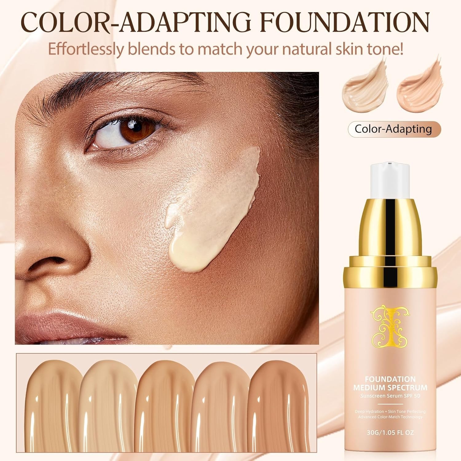 Color Changing Foundation Liquid 4 in 1, Foundation for Older Women, Hydrating L