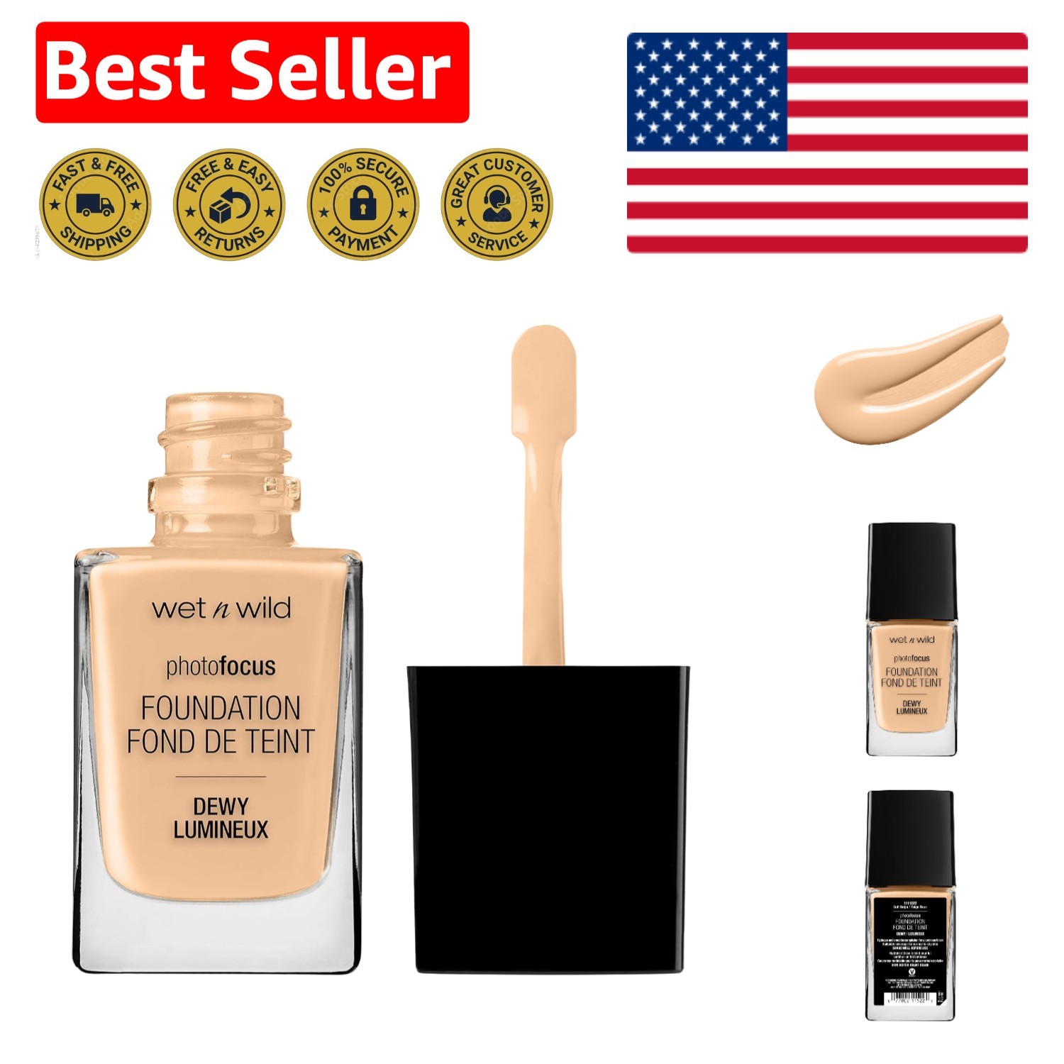 Moisturizing Dewy Foundation Makeup – Soft Beige, Flawless Finish for All Types