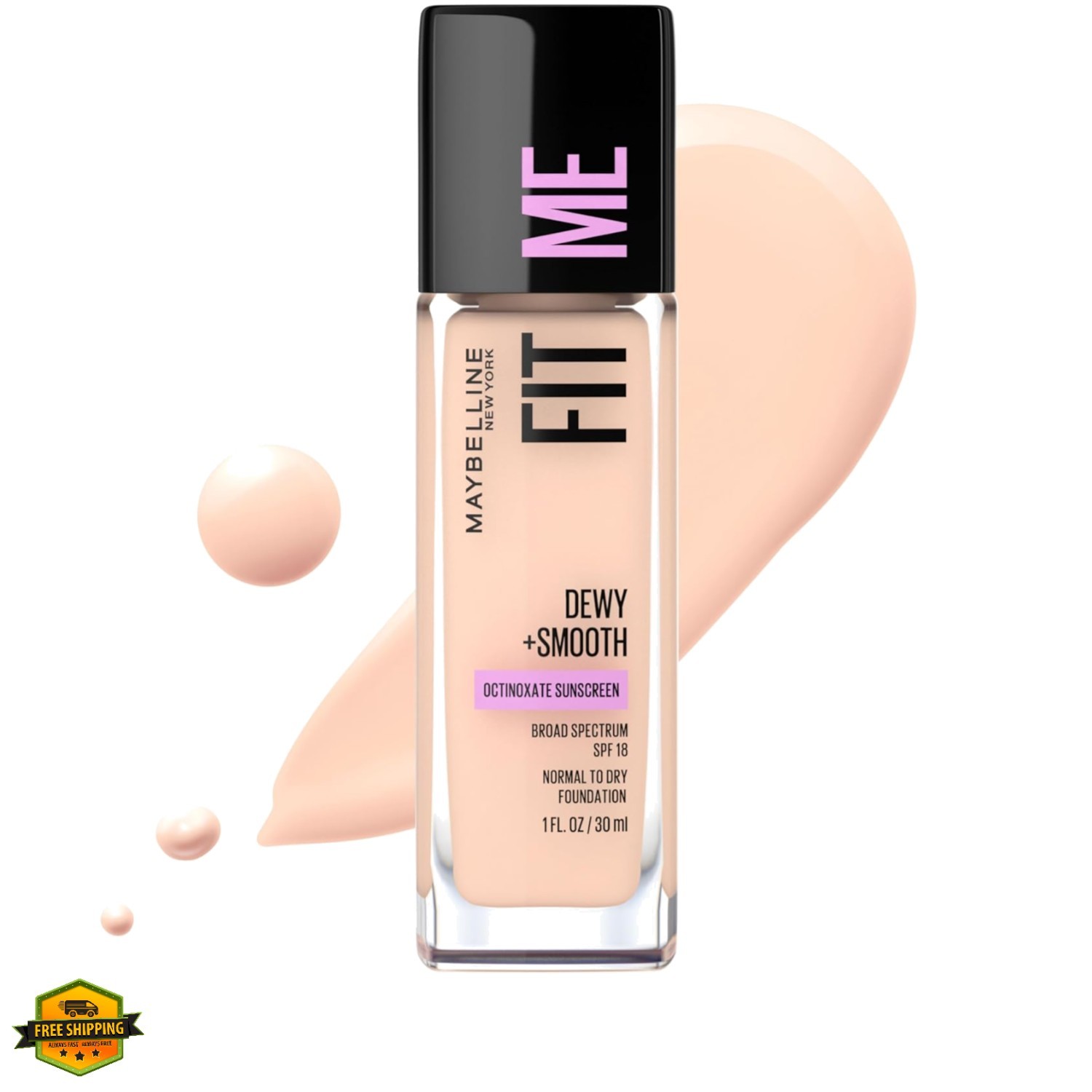 Fit Me Dewy + Smooth Liquid Foundation Makeup, Fair Ivory, 1 Count Packaging …