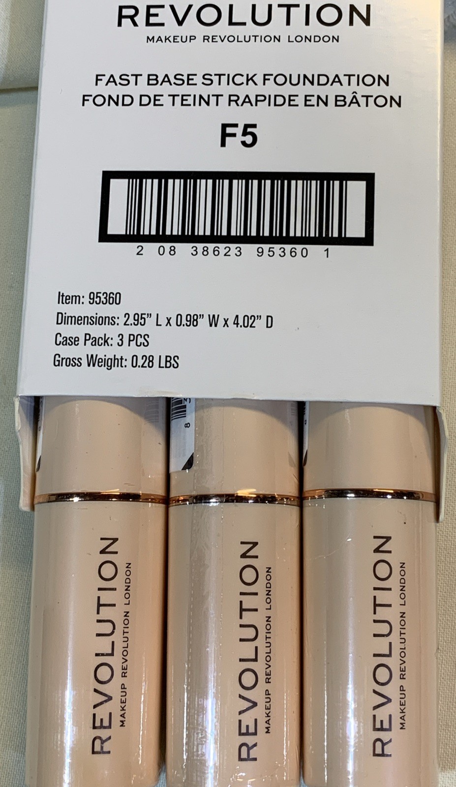 Revolution London Fast Base Stick Foundation F5 (Box Of 3) Shipping #149