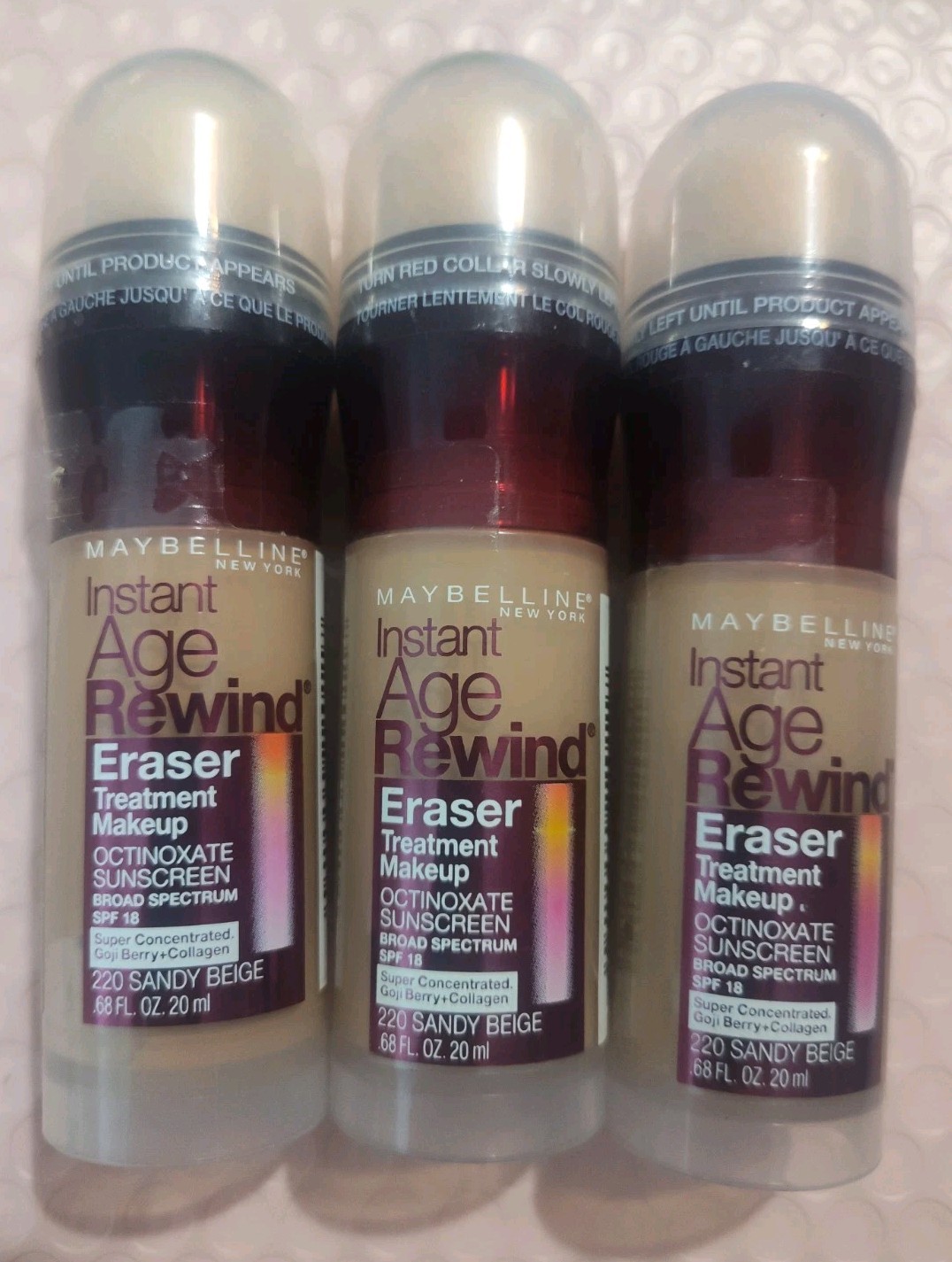 3 PACK Maybelline Instant Age Rewind Eraser Treatment Makeup 220 SANDY BEIGE New