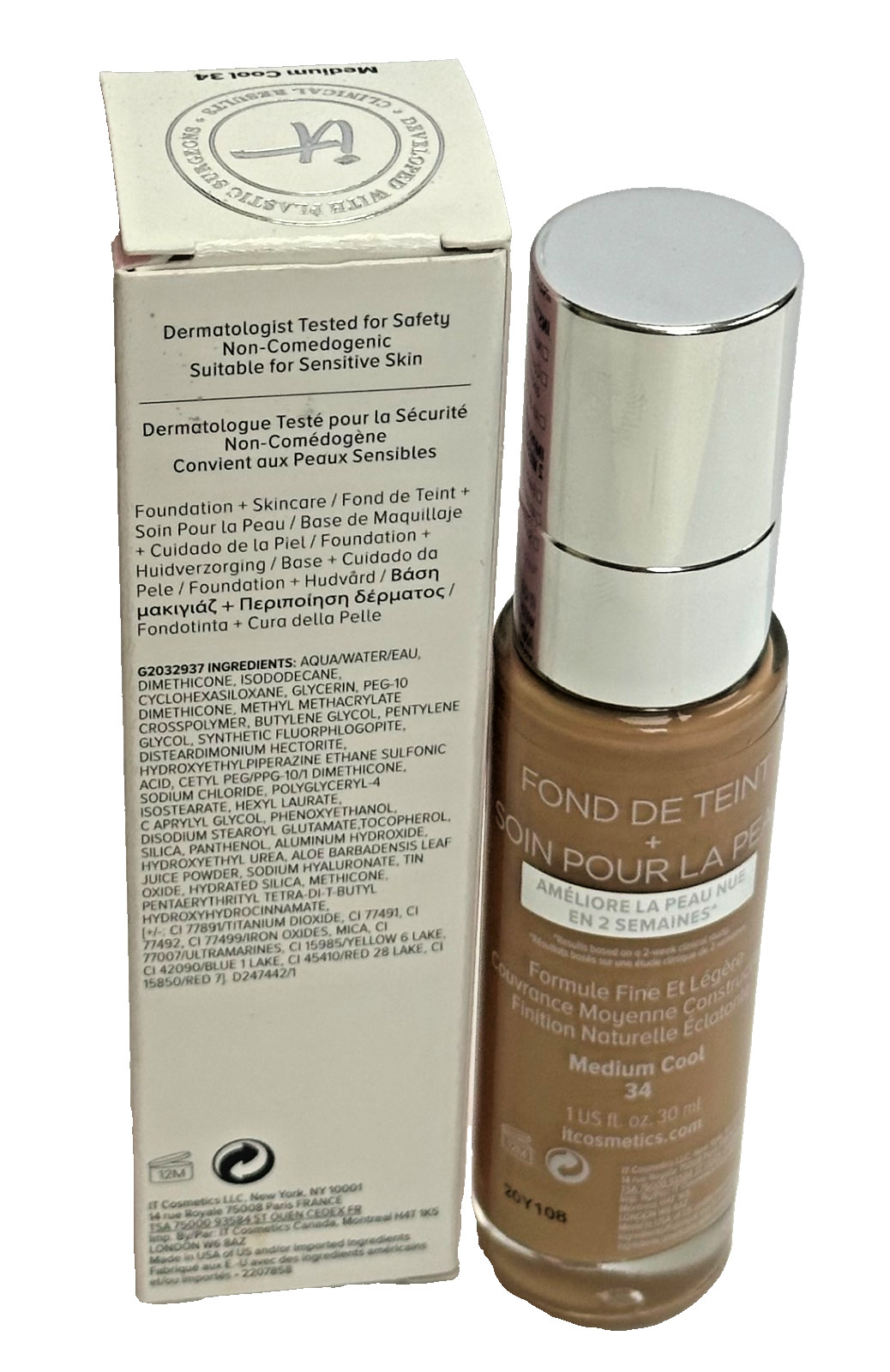 IT COSMETICS Your Skin But Better Foundation + Skincare Medium Cool 34 1 OZ