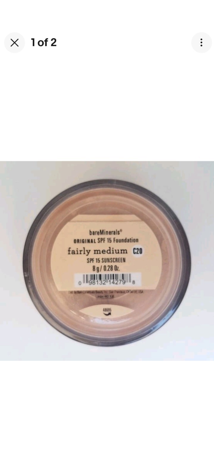 2 Packs BareMinerals Original Foundation Fairly Medium C20 8g/0.28oz