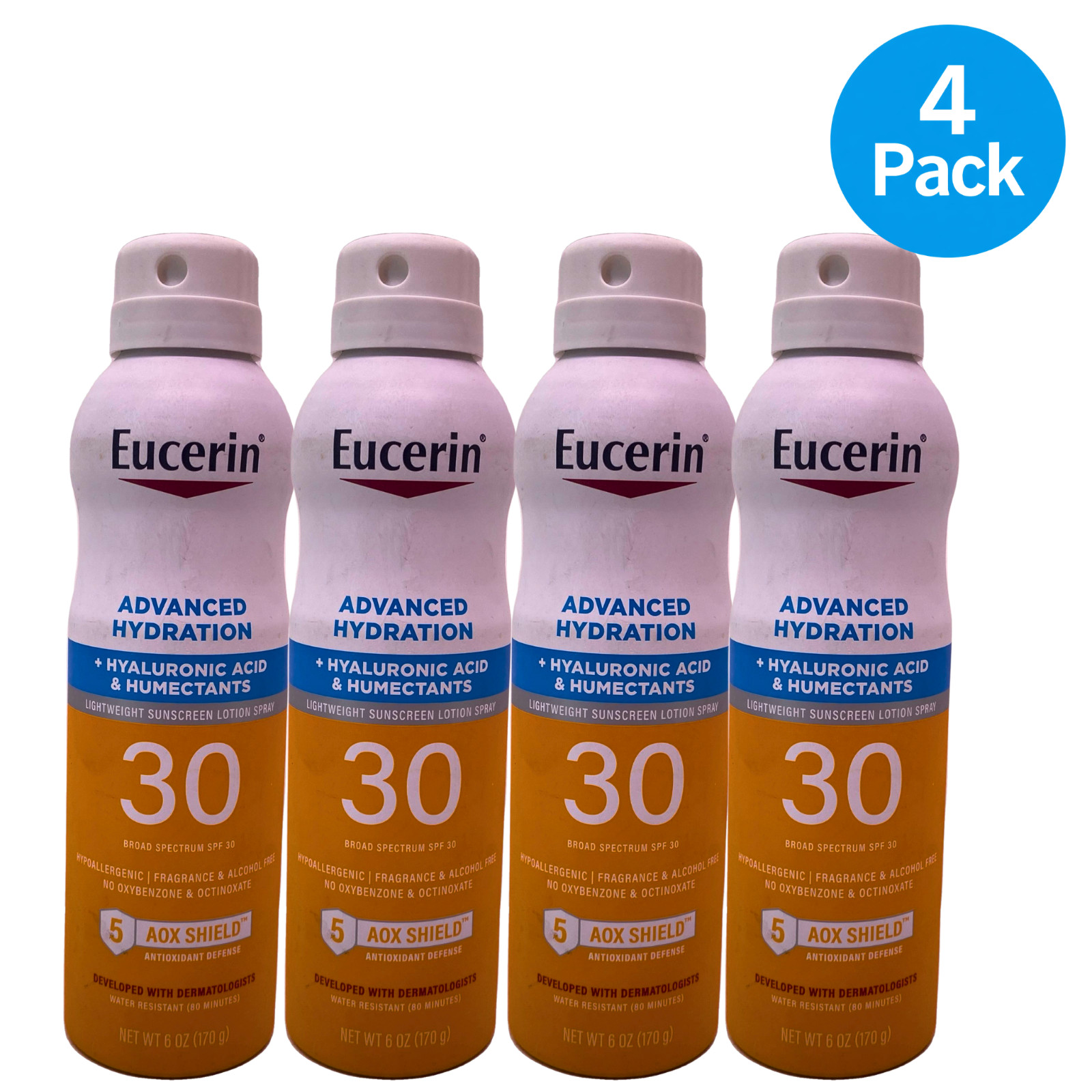 Eucerin Advanced Hydration SPF 30 Sunscreen Spray 6 oz 4 Pack New Exp 01/2028