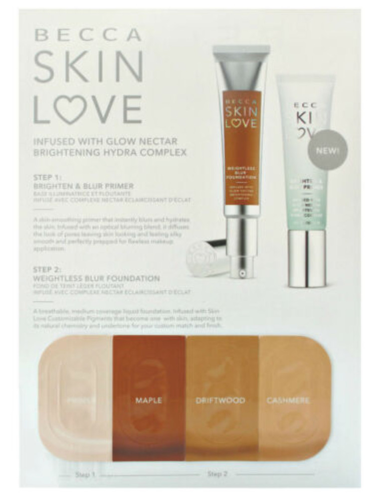 25 New Becca Skin Love Brighten Blur Primer & Weightless Blur Foundation Card