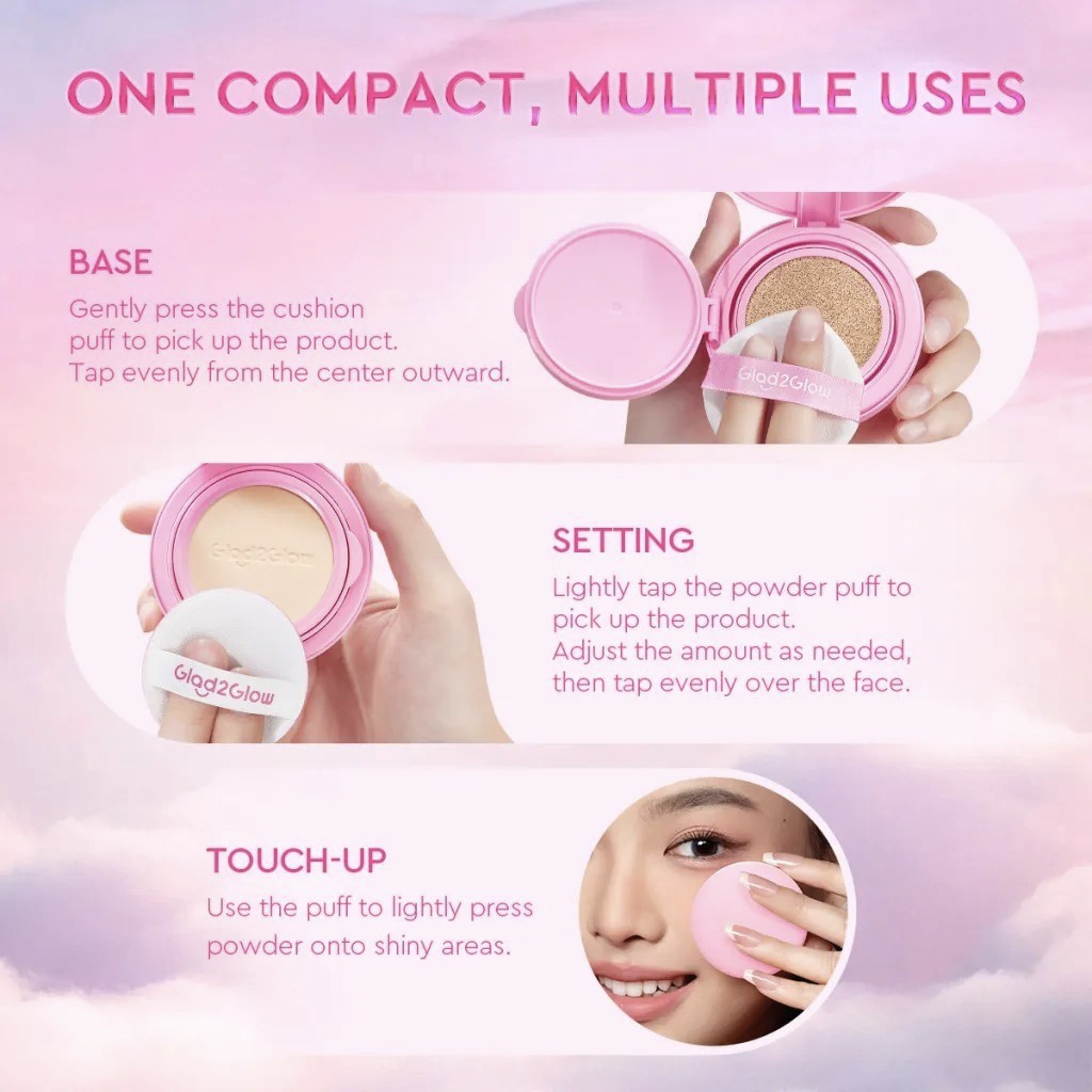 Glad2Glow Perfect Pair Cushion Powder Foundation Set Matte Finish 8H Shine-Free