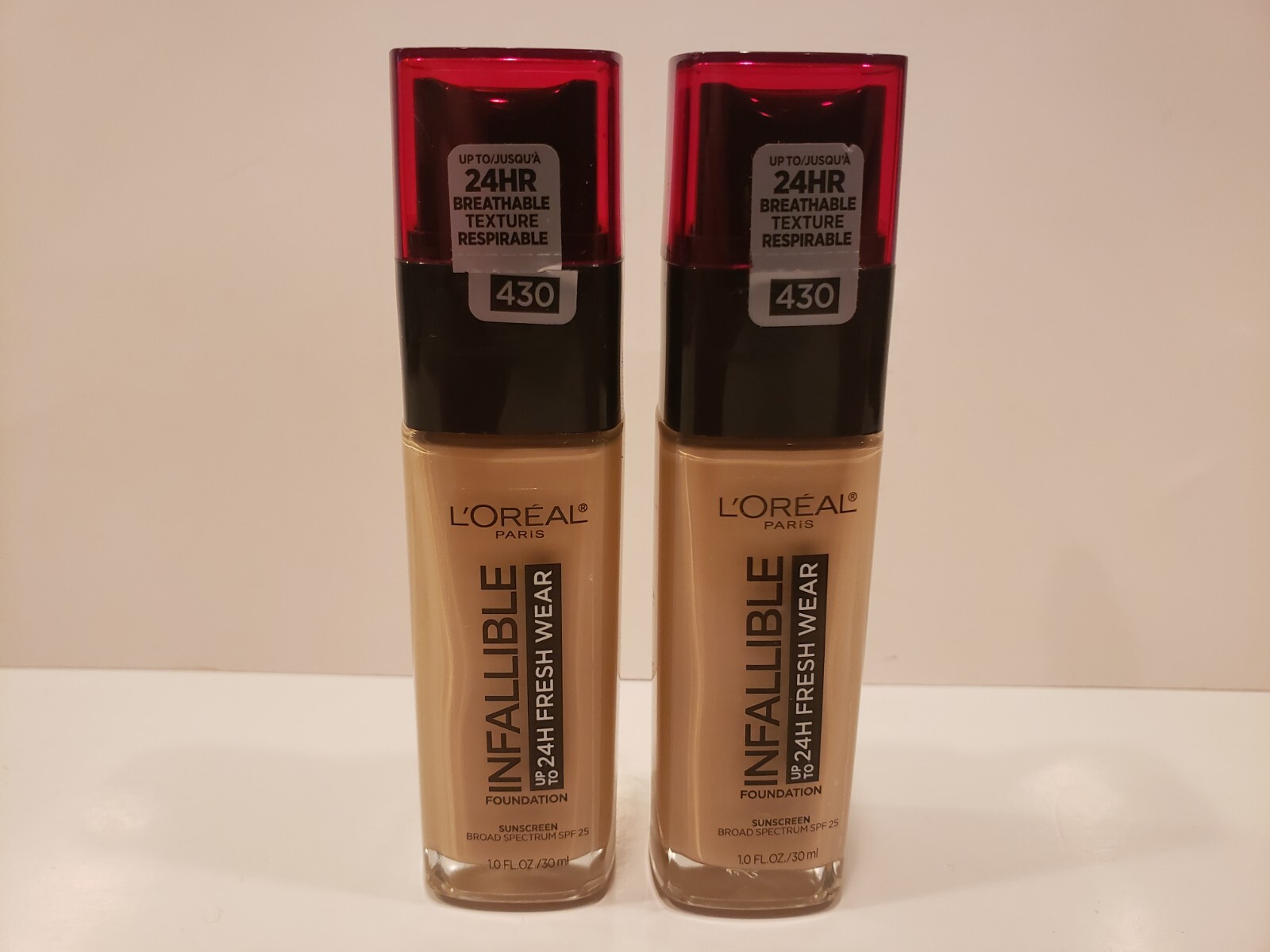 L’oreal~Lot of 2~Infallible Up-To 24H Fresh Wear Foundation w/SPF25~#430 Ivory B